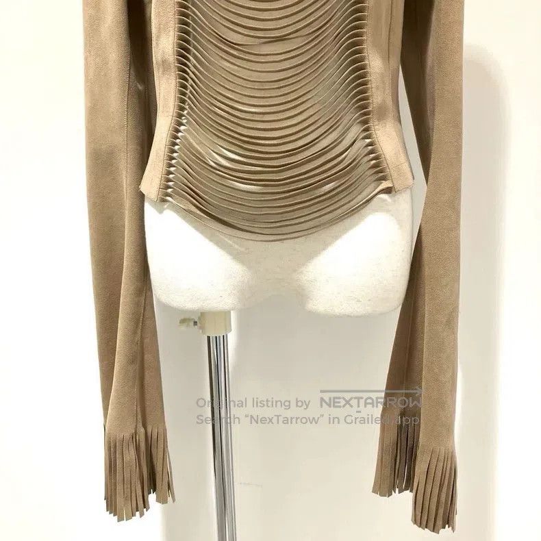 Junya Watanabe Junya Watanabe Beige suede fringed openwork long sleeve bl Size S / US 4 / IT 40 - 3 Thumbnail