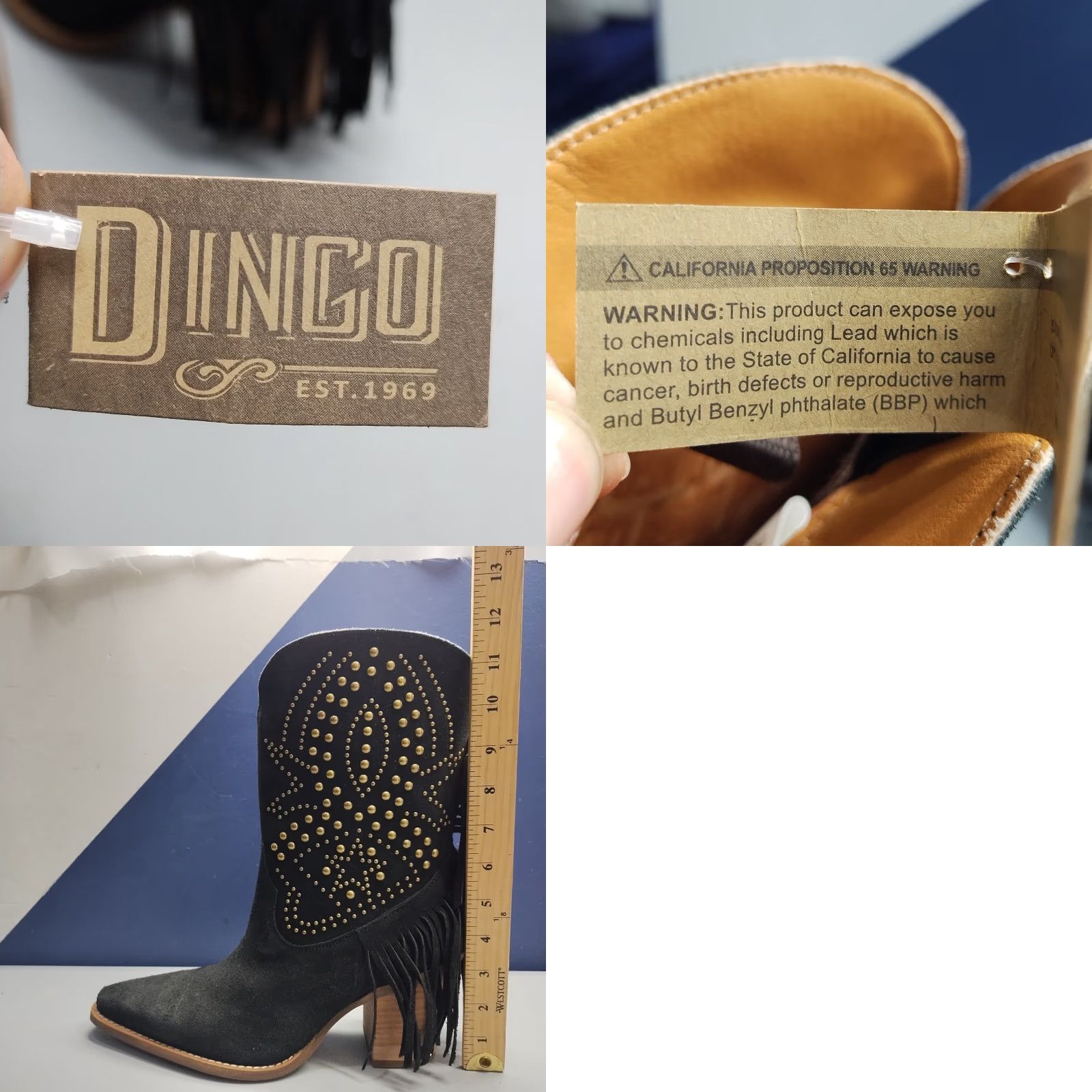 Vintage Dingo Star Power Western Boots Womens US 9M Black Leather Fringe Studded DI2357 NWOB Women Size 9 Western Boot Size US 9 / IT 39 - 8 Thumbnail