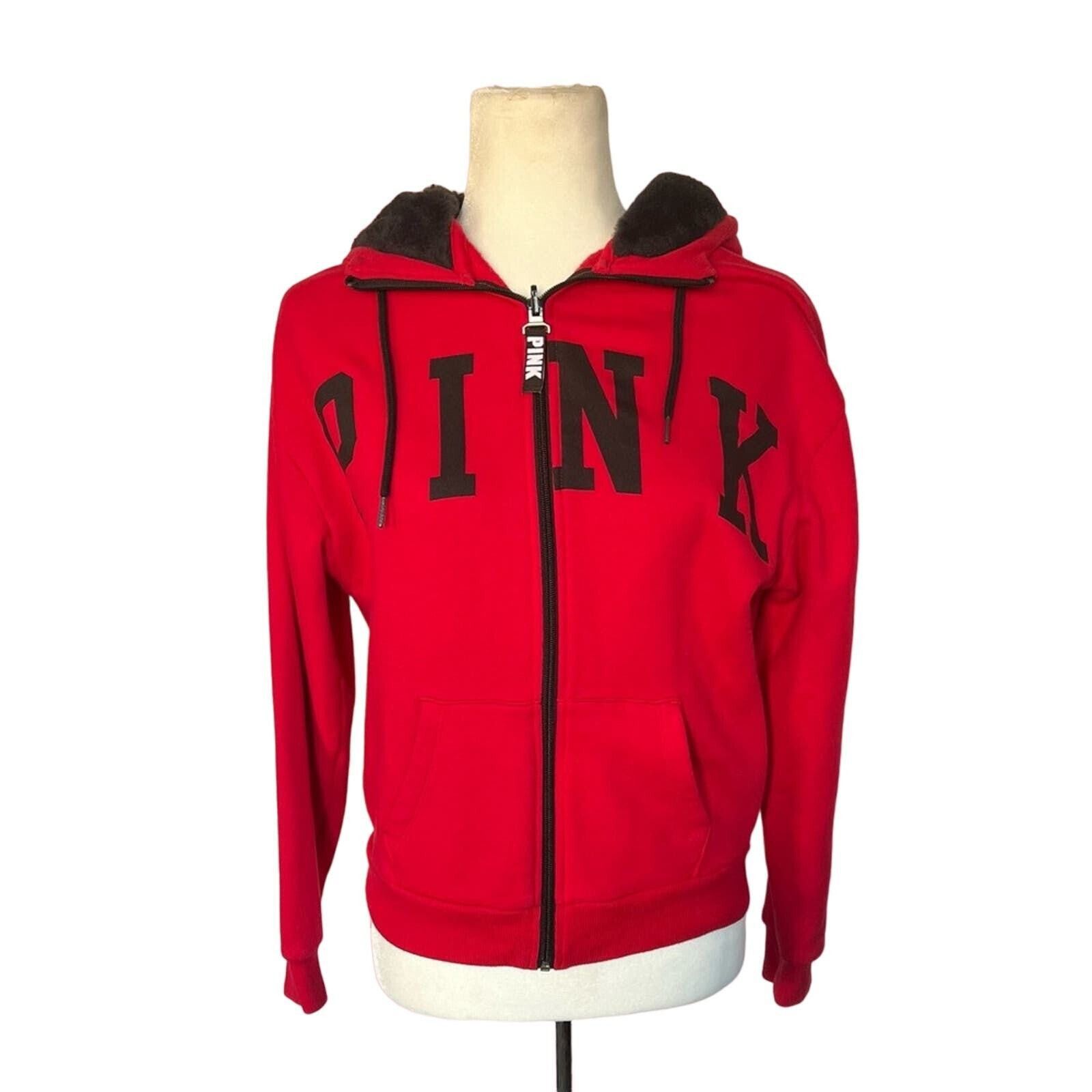 Victoria's Secret PINK- Women’s Victoria Secret Red Fur Hoodie Size XS / US 0-2 / IT 36-38 - 1 Thumbnail