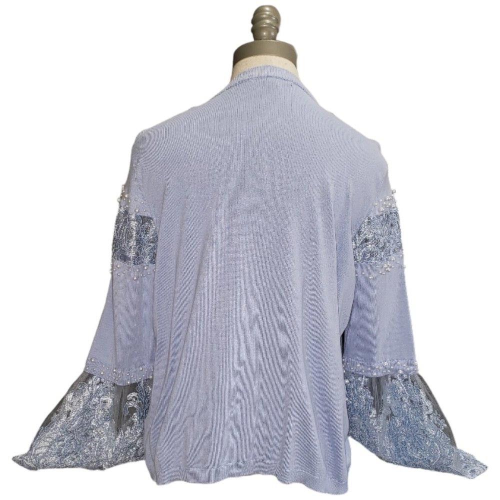 Designer CT418 Boston Proper Blue Lace & Pearl Simmer Cardigan XL Size XL / US 12-14 / IT 48-50 - 5 Thumbnail
