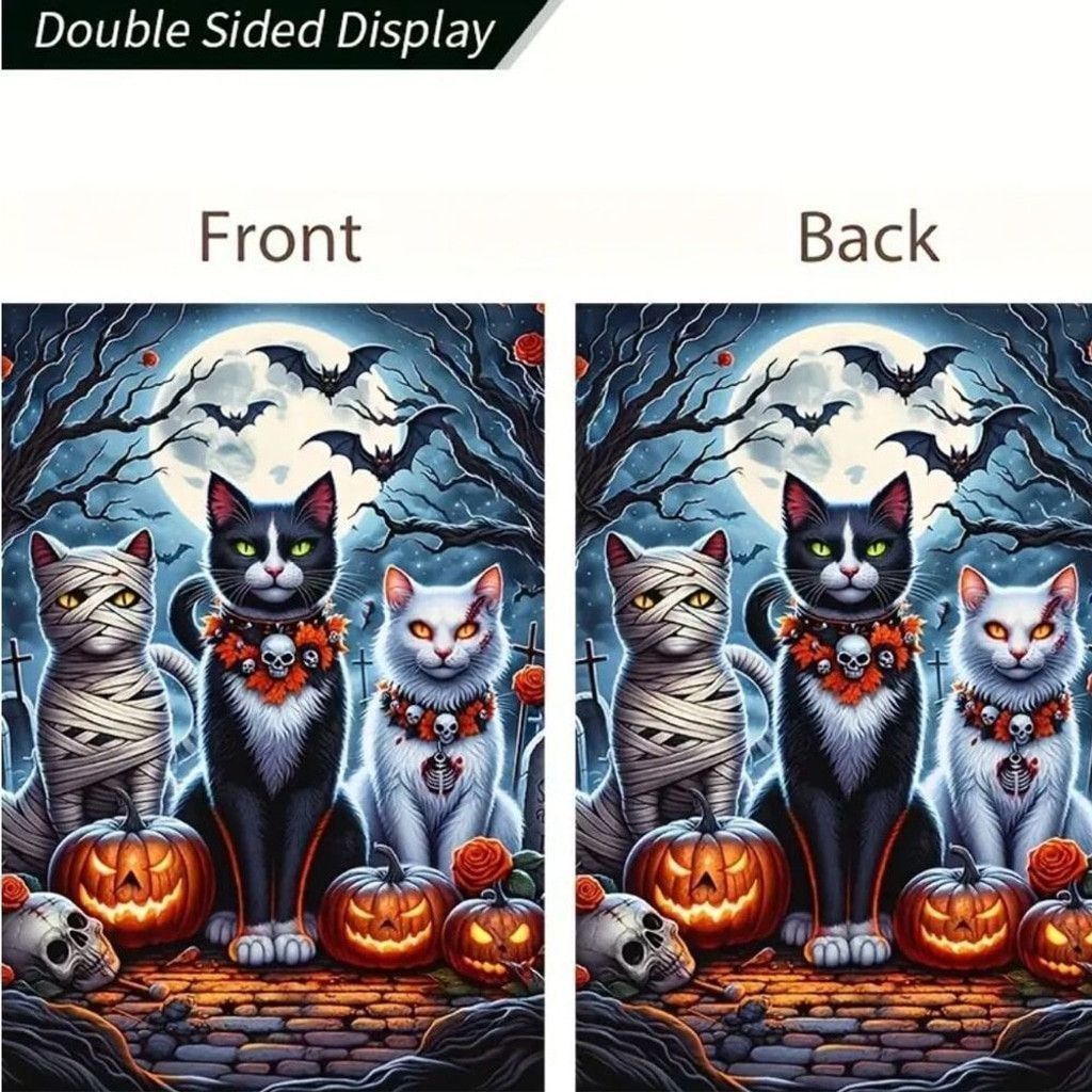 Other Halloween Double Sided Garden Flag 12x18 Inch Cats Pumpkins Size ONE SIZE - 9 Thumbnail