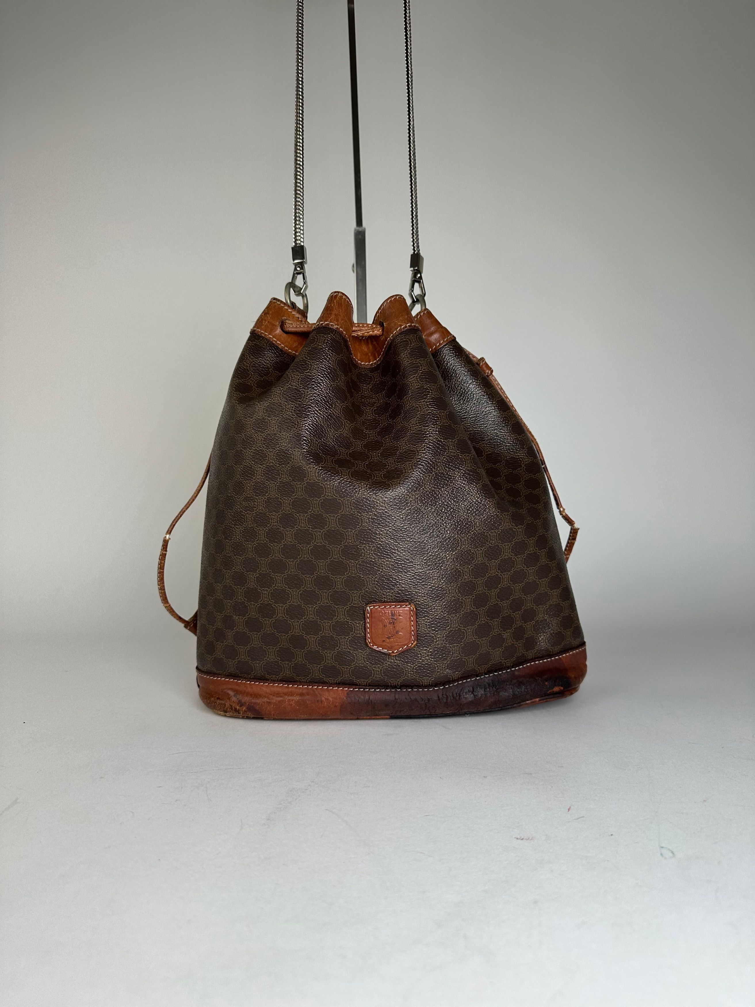 Celine Vintage Triomphe Monogram SEAU Leather Shoulder Bag Brown Size ONE SIZE - 1 Thumbnail