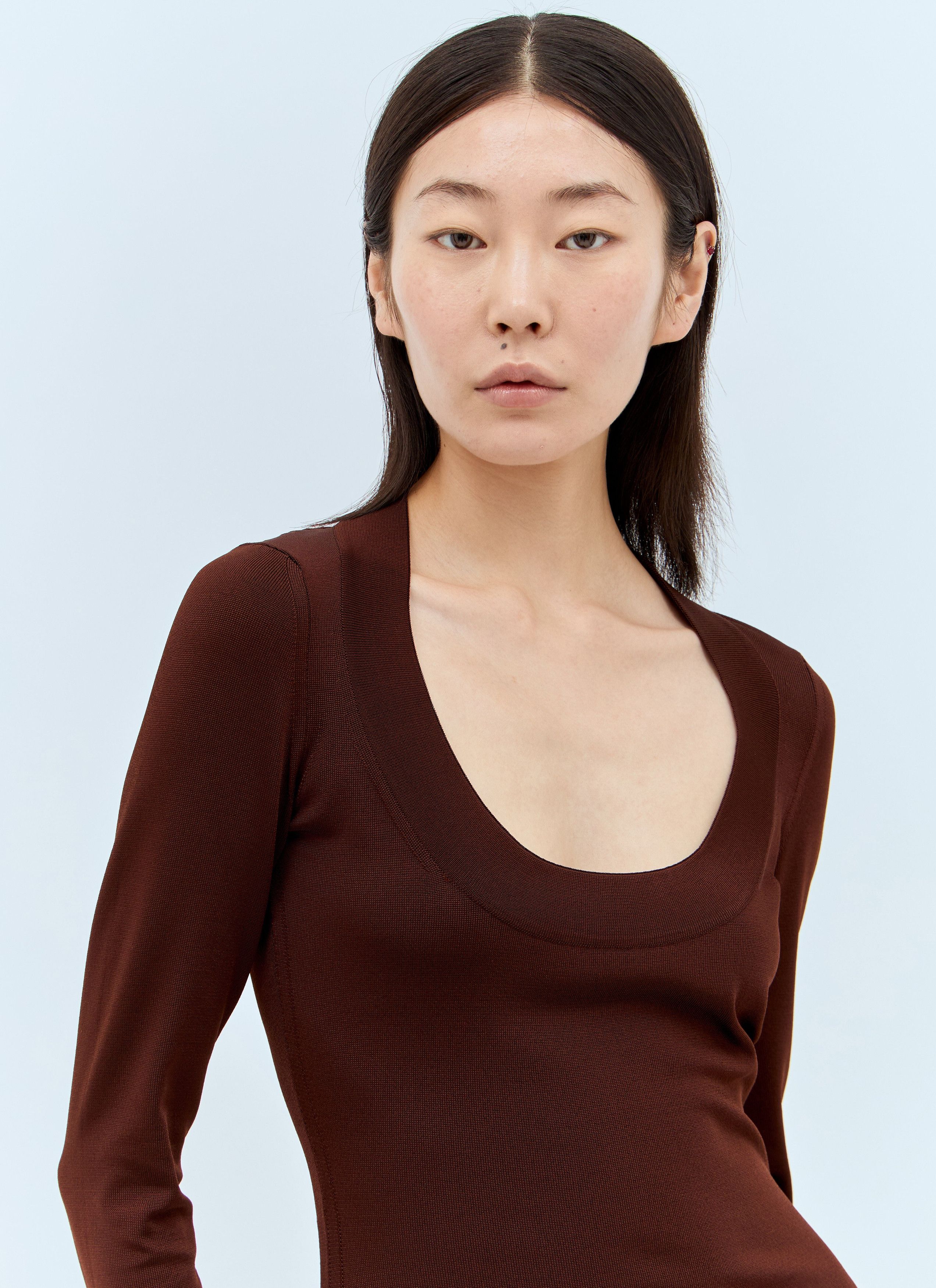 Saint Laurent Paris oc11z0226 782641 Décolleté Knit Dress in Brown Size L / US 10 / IT 46 - 4 Thumbnail