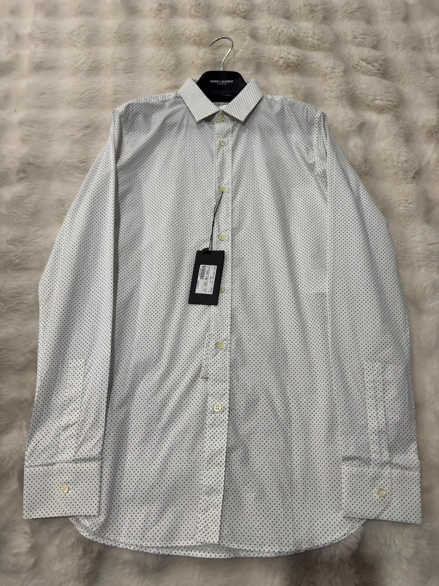 Saint Laurent Paris Saint Laurent New White Polka Dot Men's Shirt 39 Size US XXS / EU 40 - 1 Thumbnail