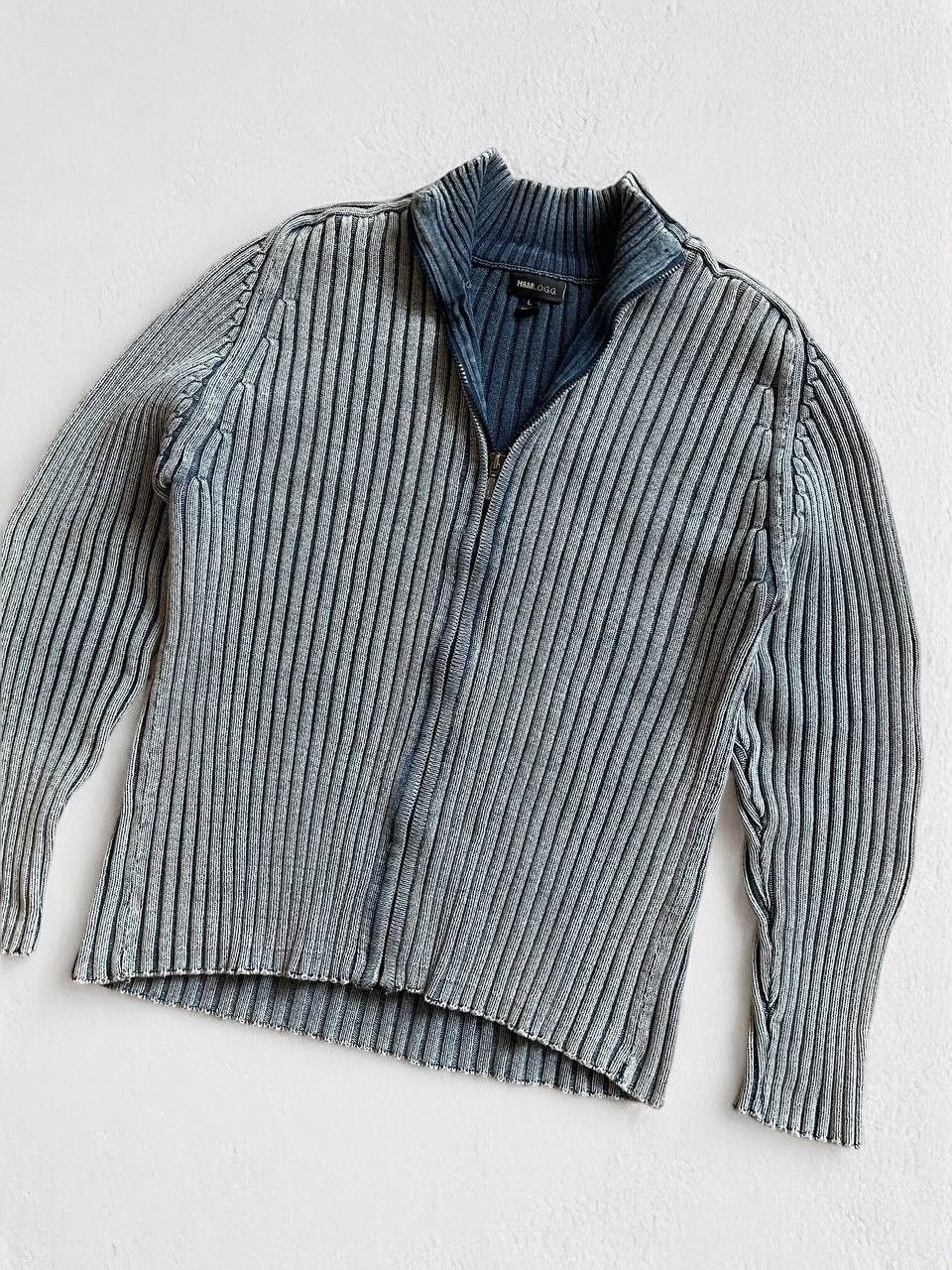 Pre-owned Avant Garde Washed Heavy Knit Vintage Sweater Zip Blue  Y2k