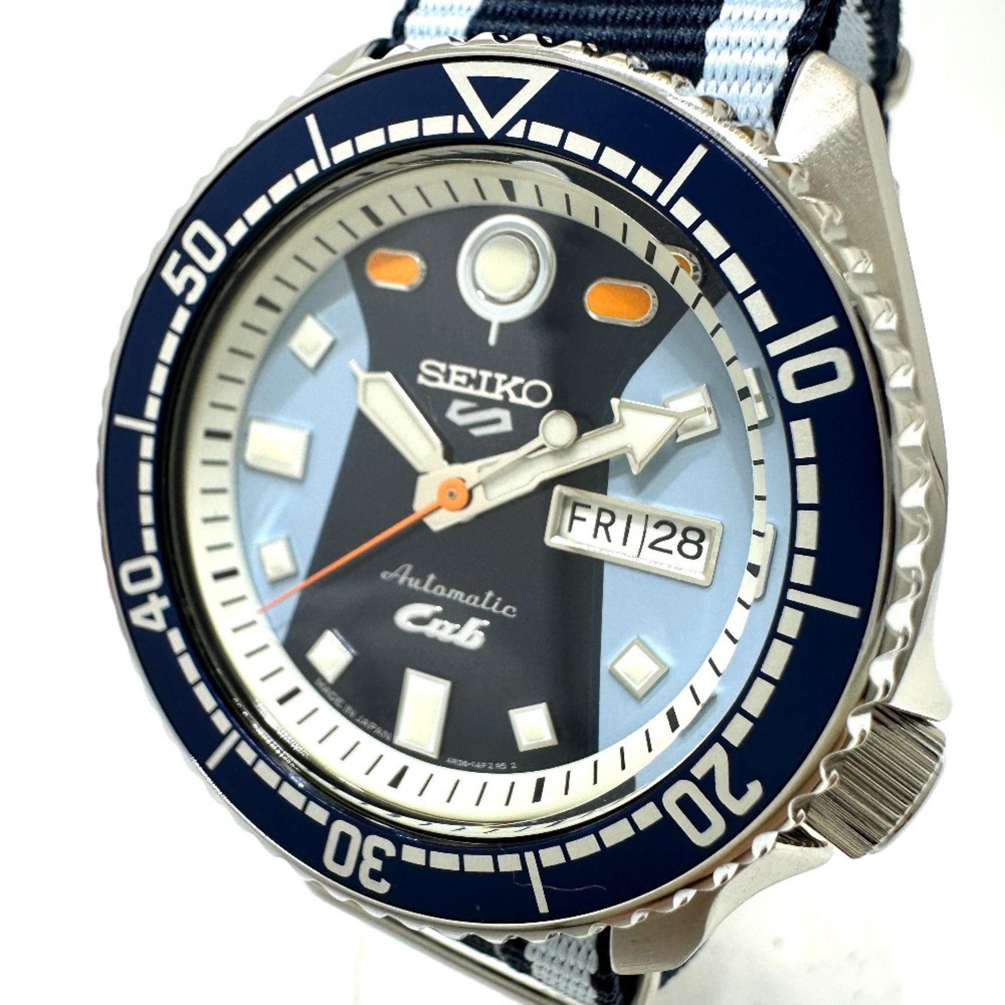 Seiko Seiko 4R36-15A0 Seiko 5 Automatic Day-Date Wristwatch Silver Blue belt Size ONE SIZE - 1 Thumbnail