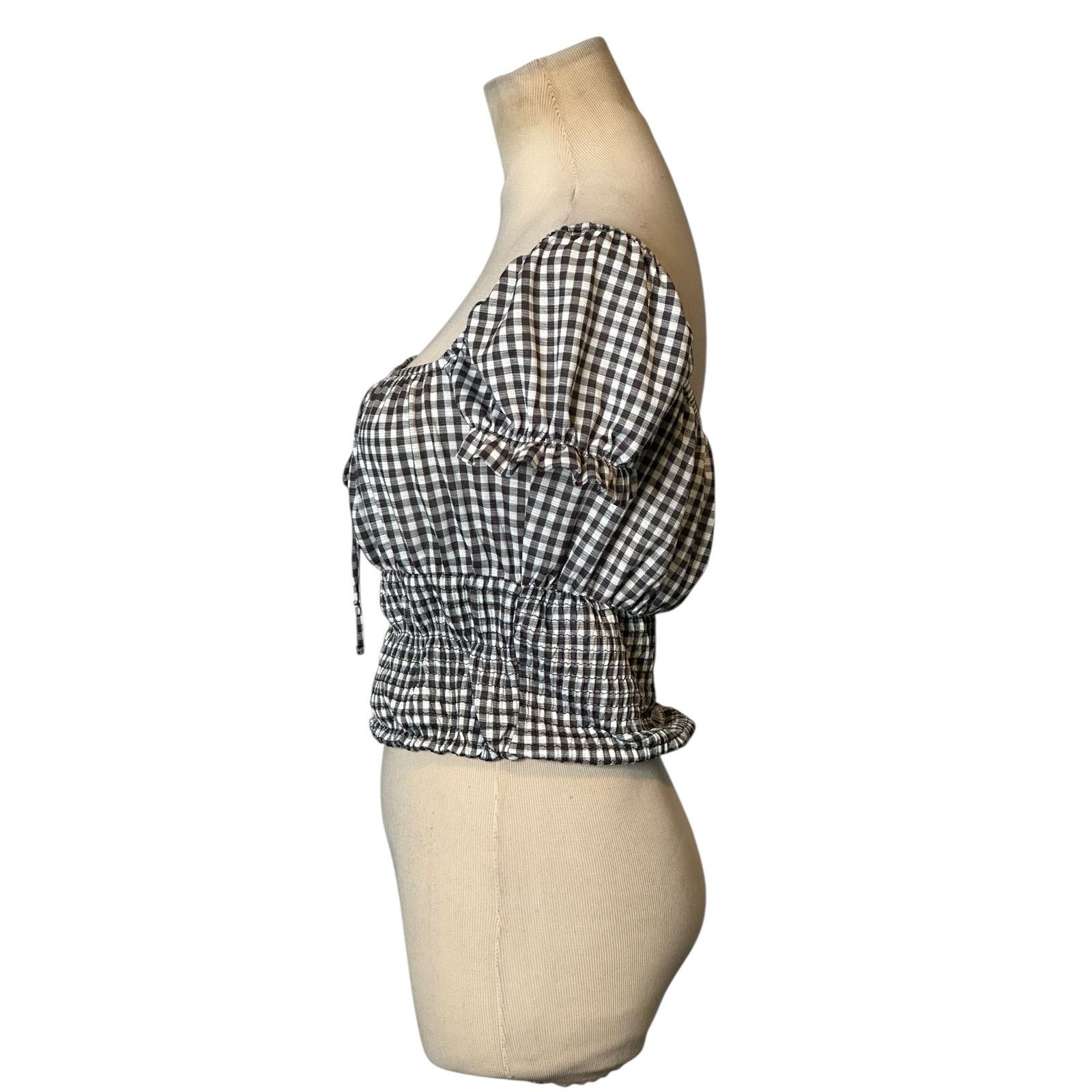 Bershka Bershka black white check short sleeves peasant top size m Size M / US 6-8 / IT 42-44 - 7 Thumbnail