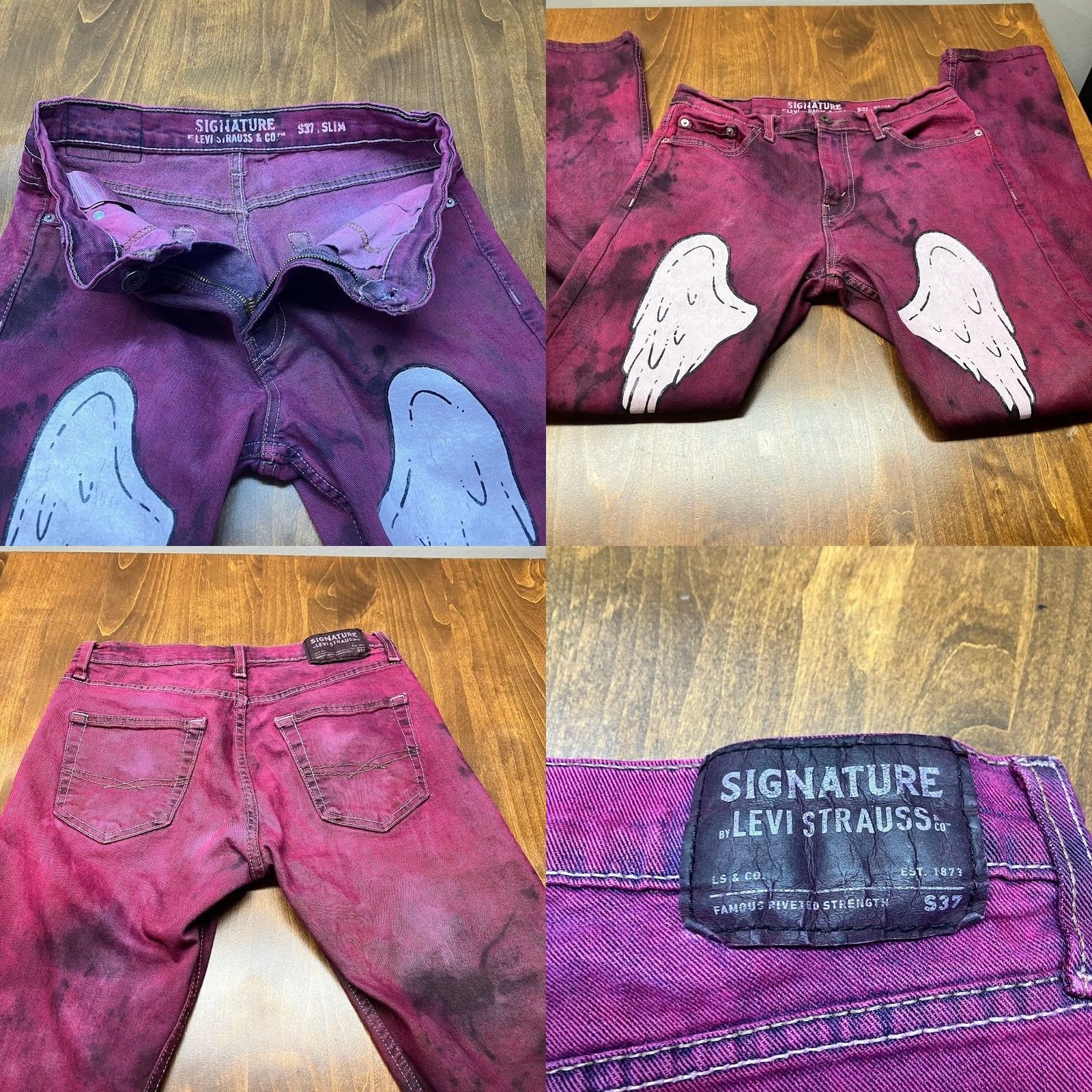 Levi's Levi's Purple Black Dyed Marble Angel Wings Painted Jeans 30x30 Slim Mens Size US 30 / EU 46 - 8 Thumbnail