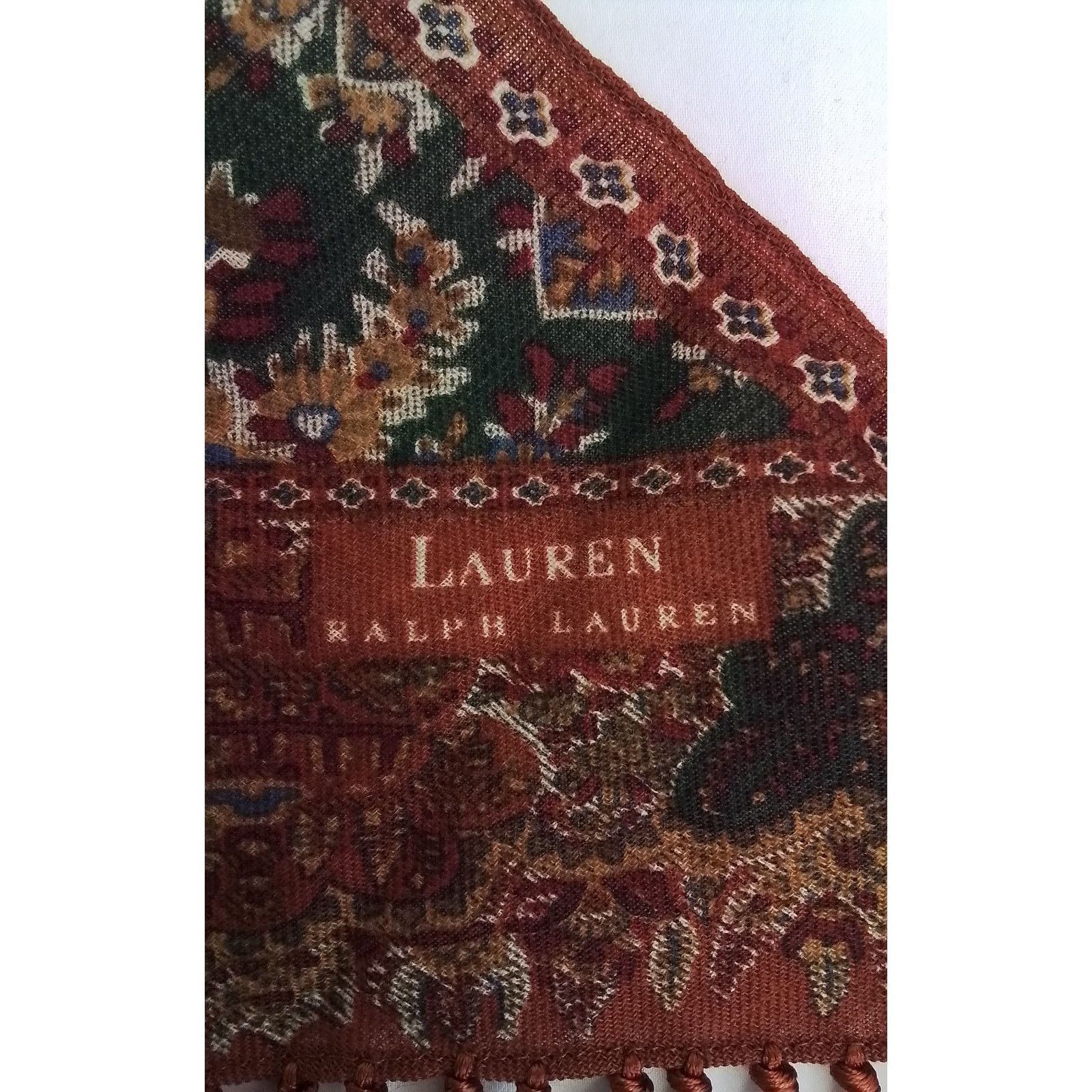Ralph Lauren Ralph Lauren Wool Shawl Orange/Red Paisley Tassels VTG 90s Size ONE SIZE - 6 Thumbnail