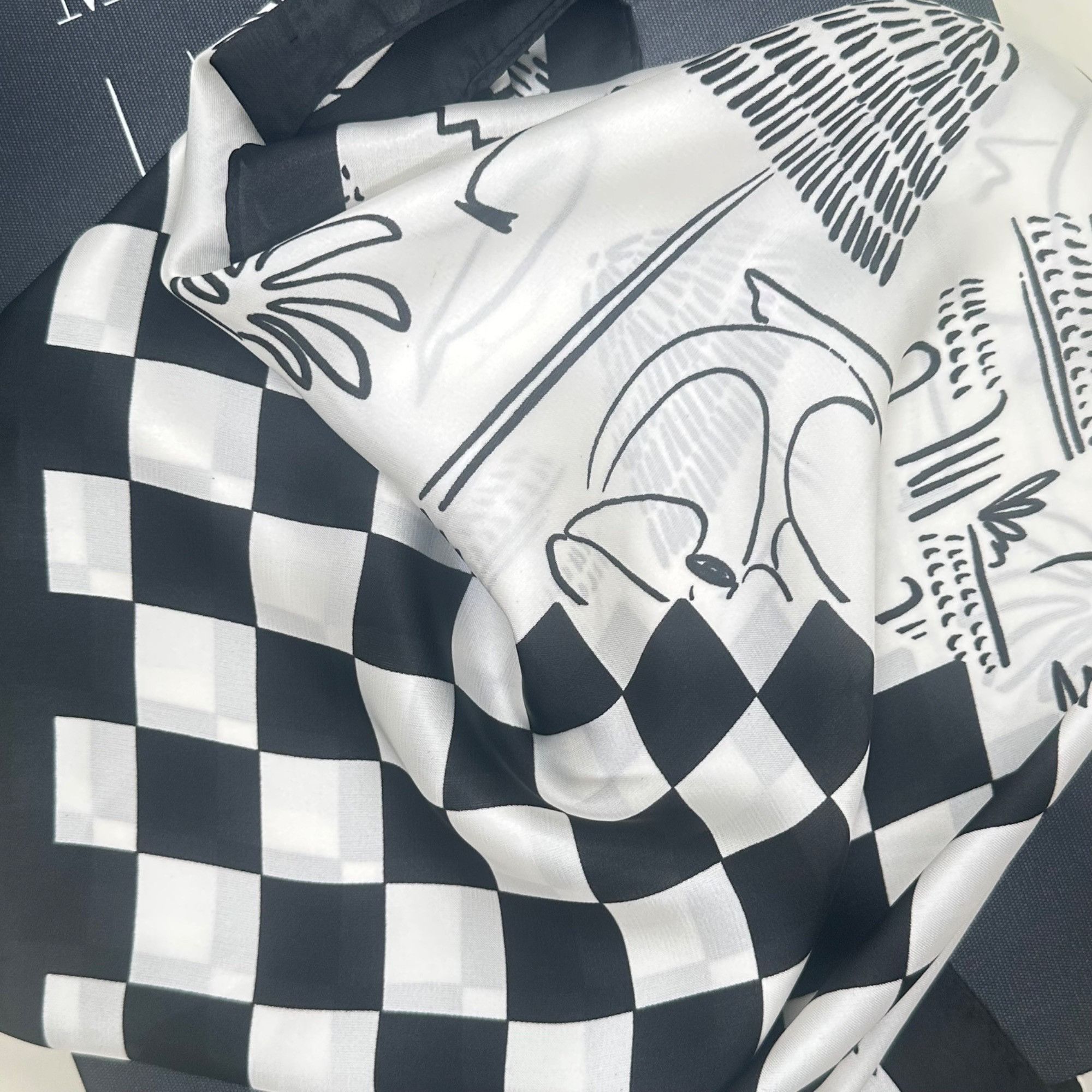 Other ⭐Luxury Silky Square Scarf Bandana Abstract Checkered BLACK Size ONE SIZE - 7 Thumbnail