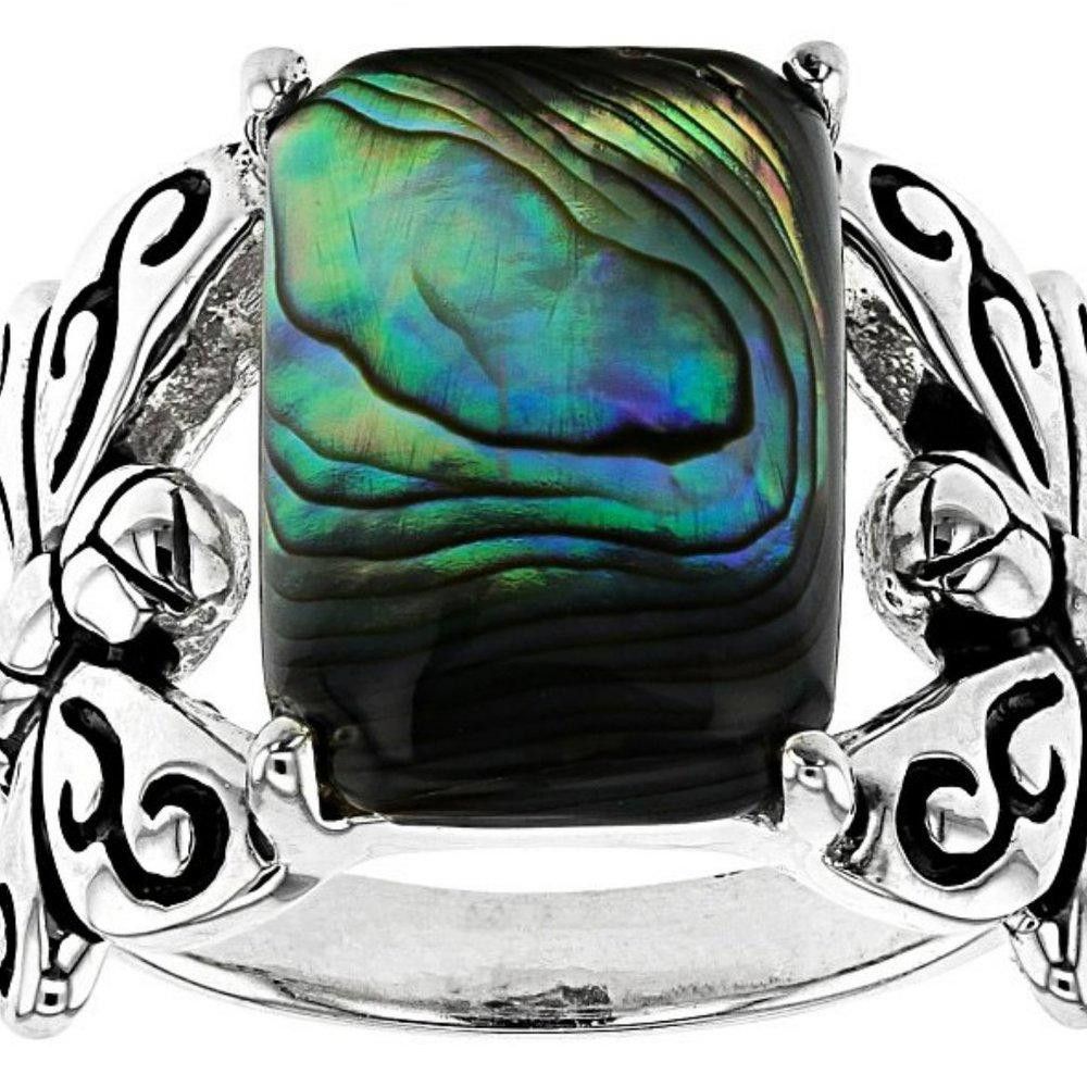 Designer Distressed Colorful Butterfly Antique Silver Ring - Size 5 Size ONE SIZE - 5 Thumbnail