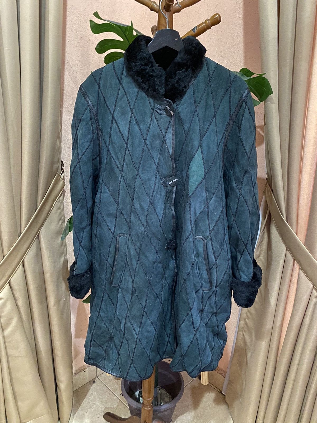 Leather Shearling Coat Warm Snow Quilted Suede Leather Fur Lining Size M / US 6-8 / IT 42-44 - 3 Thumbnail