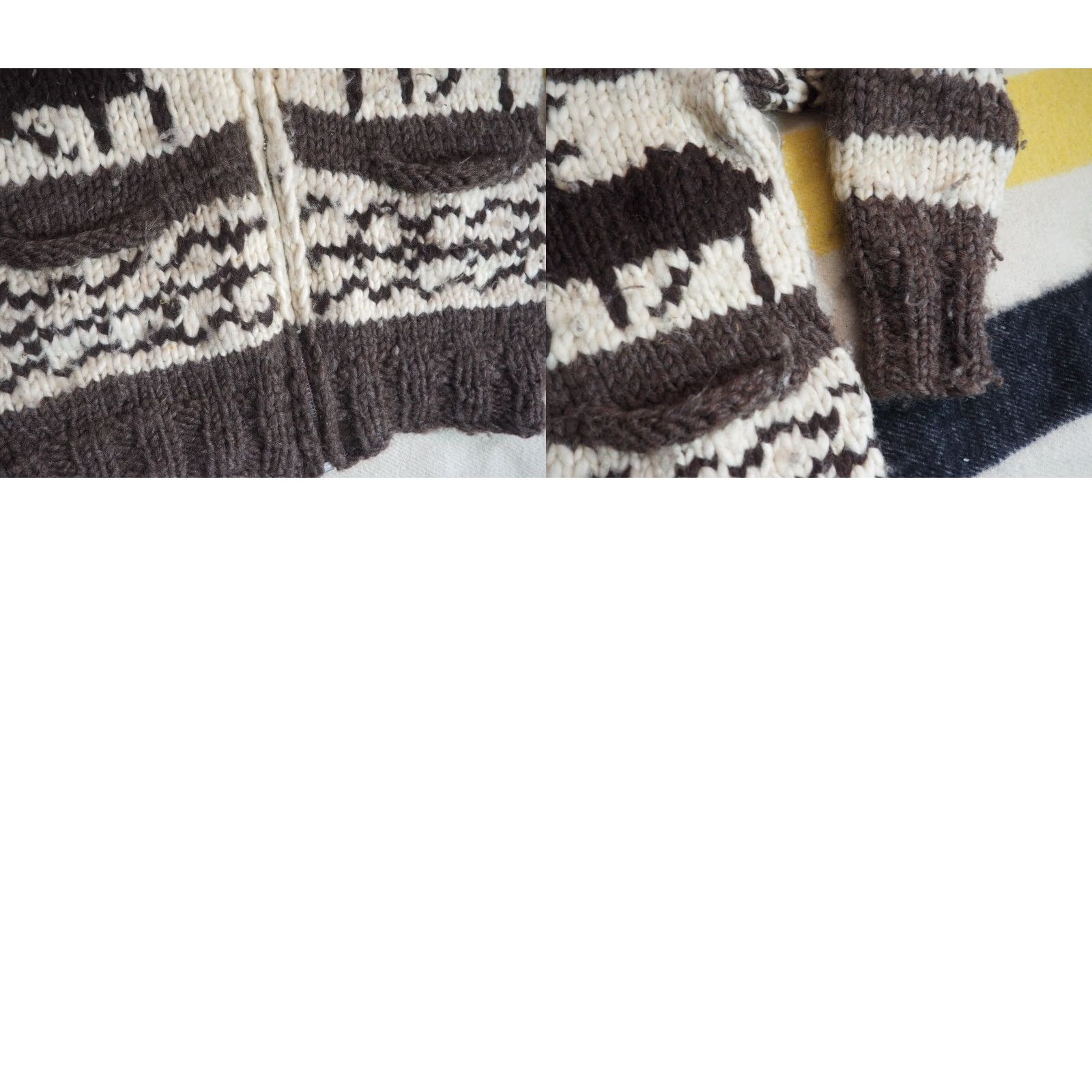Vintage VTG 80s Ivory Cream Brown Heavy Wool Knit Deer Lodge Zip Cowichan Sweater Mens S Size US S / EU 44-46 / 1 - 8 Thumbnail