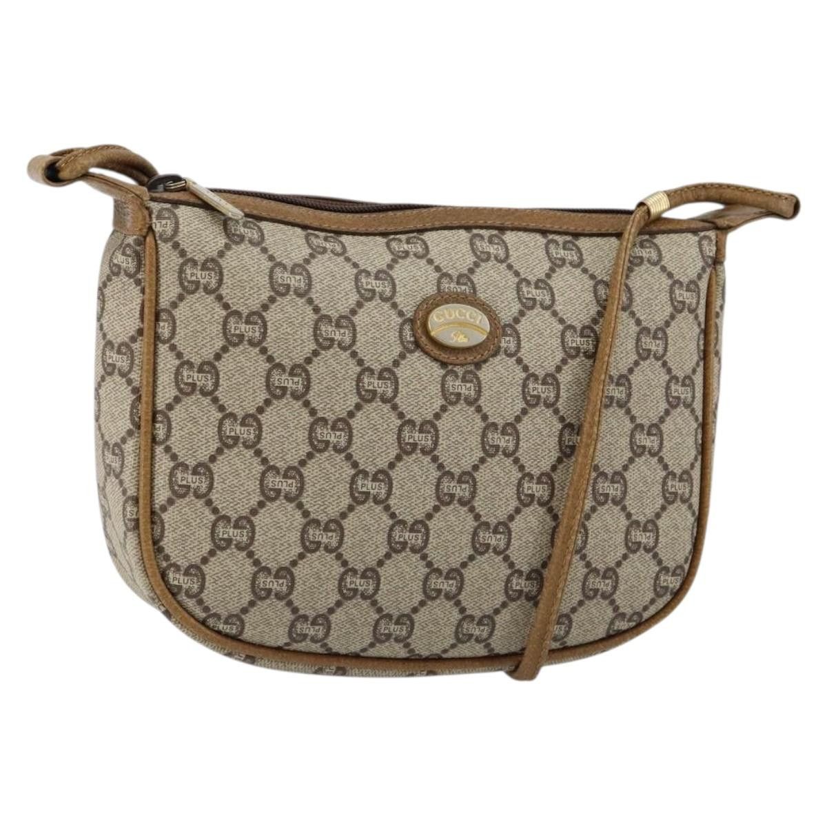 GUCCI GG Plus Canvas Shoulder Bag Pvc Leather Beige