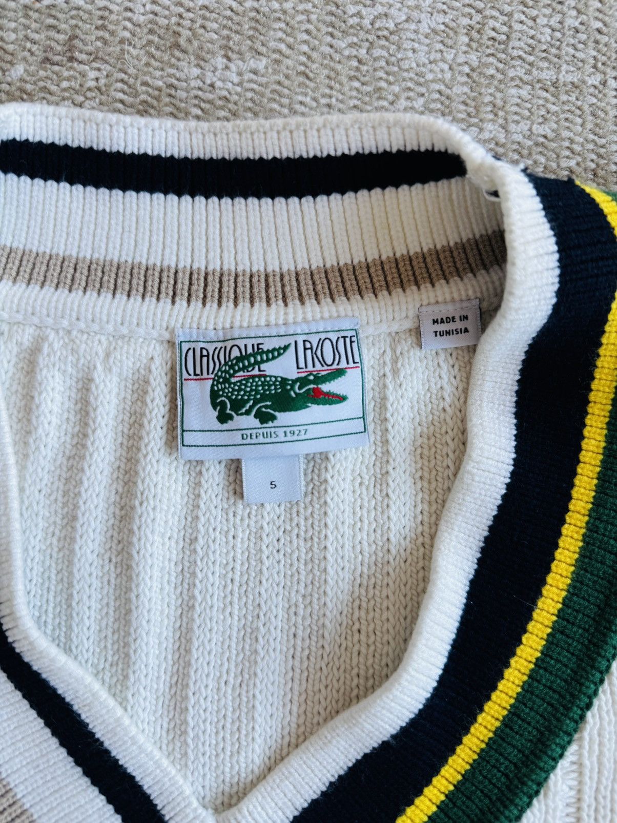 Lacoste Lacoste asymmetric contrast cable knit tennis sweater sz 5 Size US L / EU 52-54 / 3 - 4 Thumbnail