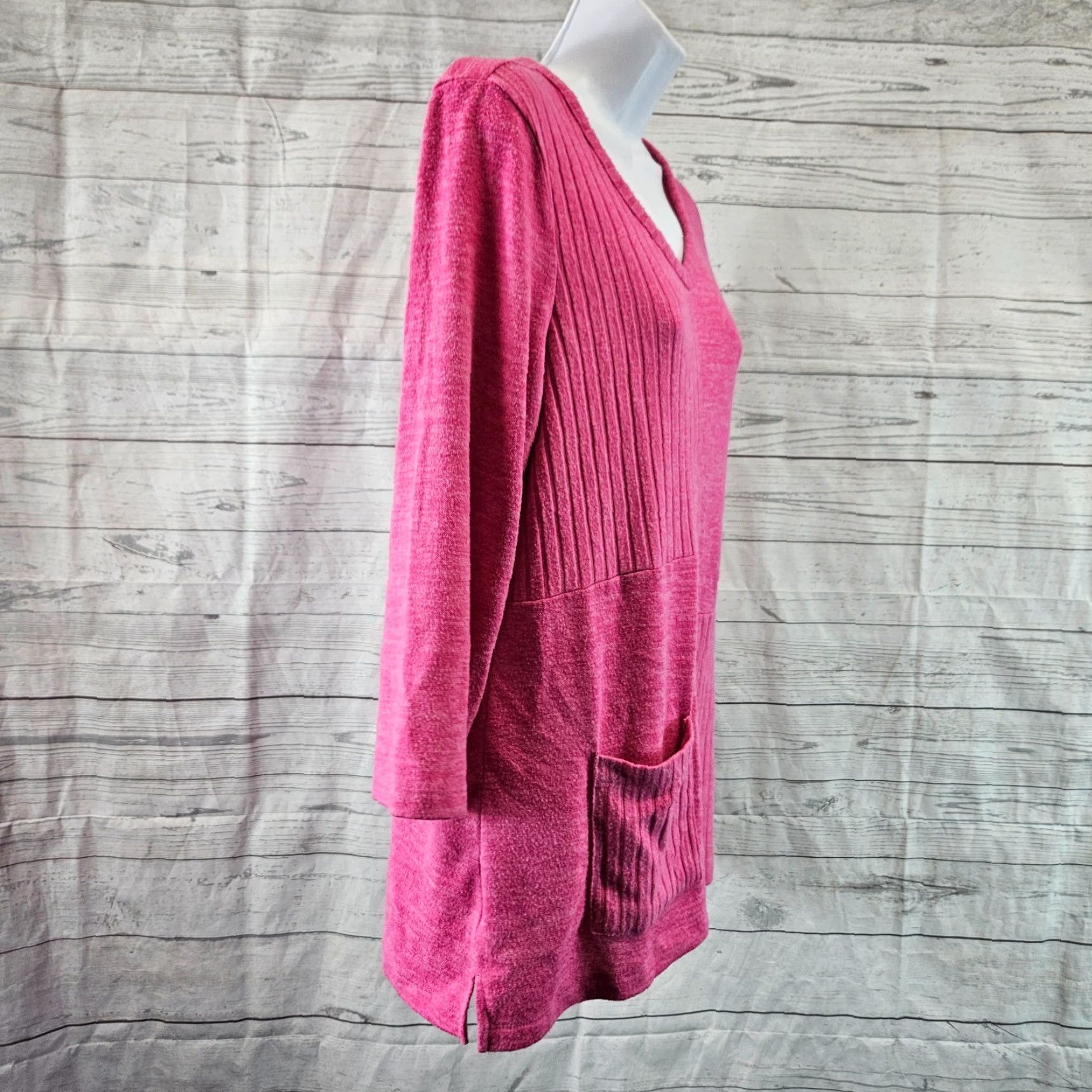 Vintage Chico's Womens Top Shirt 3/4 Sleeve V-Neck Pink Pocket Rayon Blend Polyester Spandex Solid M Womens Size M / US 6-8 / IT 42-44 - 3 Thumbnail