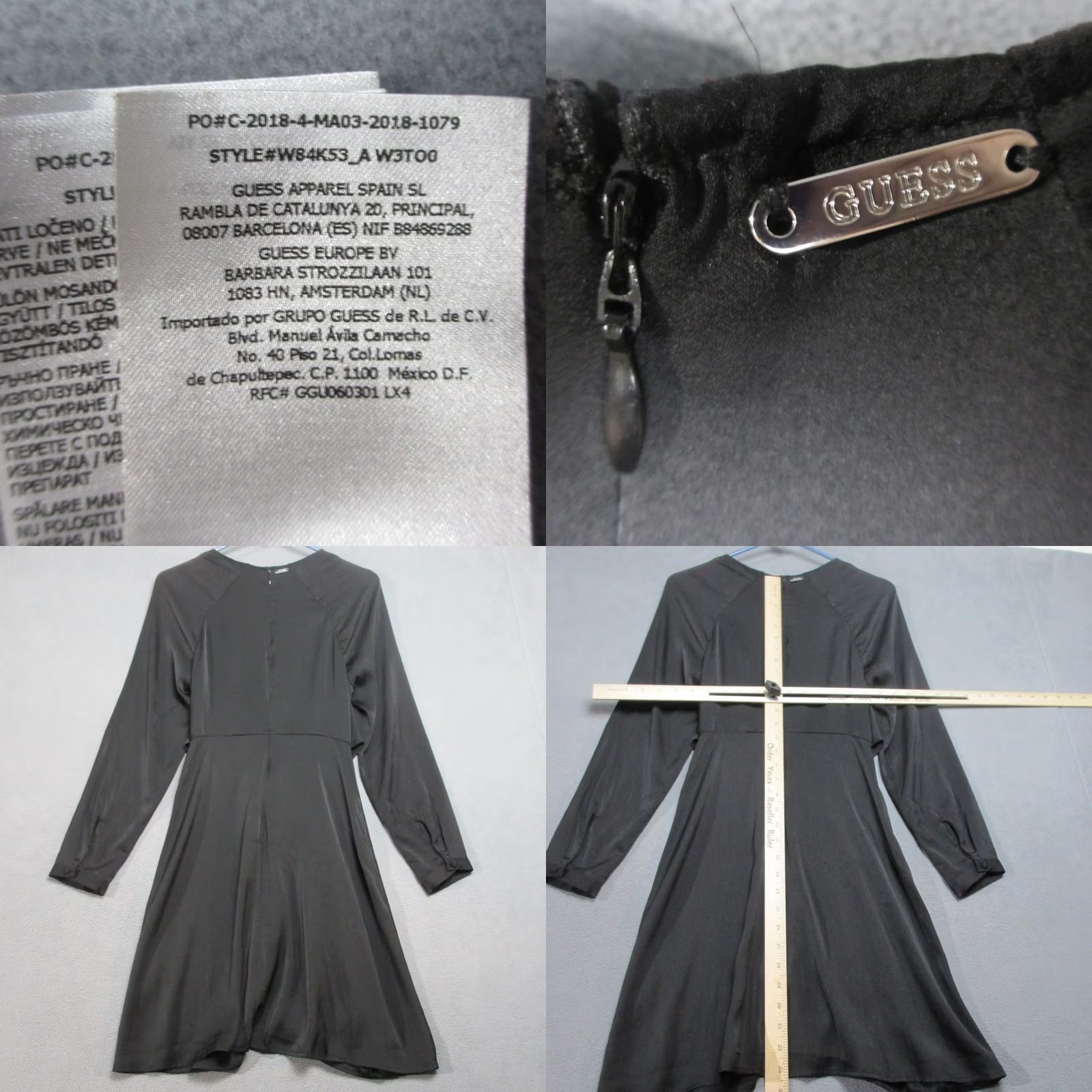 Guess GUESS Dress Womens XS Black Fit & Flare Tie Waist Draped Front Long Sleeve Size XS / US 0-2 / IT 36-38 - 9 Thumbnail