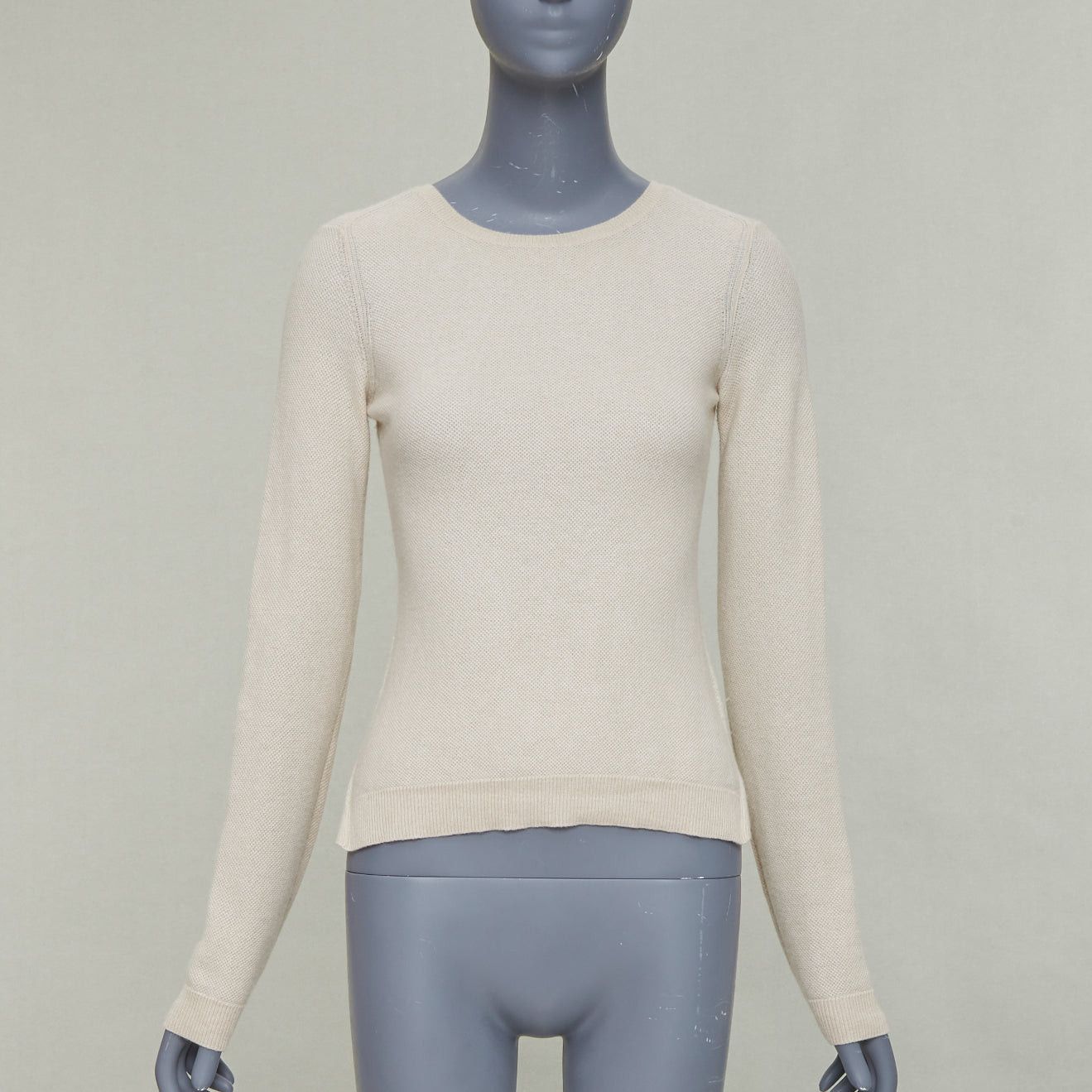 Loro Piana LORO PIANA 100% cashmere beige fine waffle knit crew neck sweater IT38 XS Size XS / US 0-2 / IT 36-38 - 1 Thumbnail