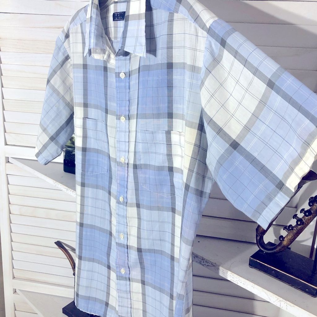 Vintage 90s western cowboy blue cream plaid short sleeves shirt sz M Size US M / EU 48-50 / 2 - 3 Thumbnail