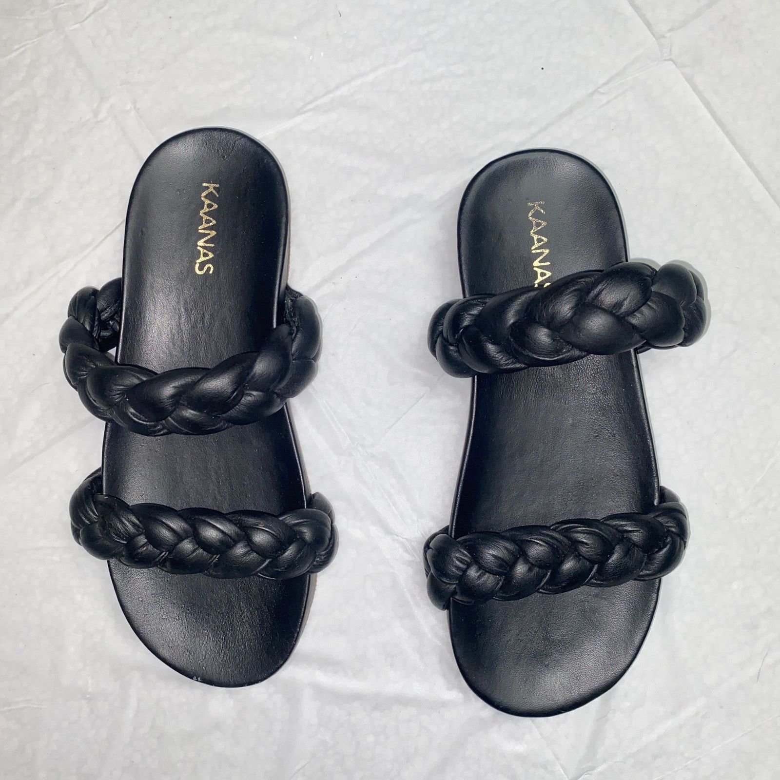 Other Kaanas Black Leather Coco Chunky Braid Pool Slide Sandals 7 Size US 7 / IT 37 - 6 Thumbnail