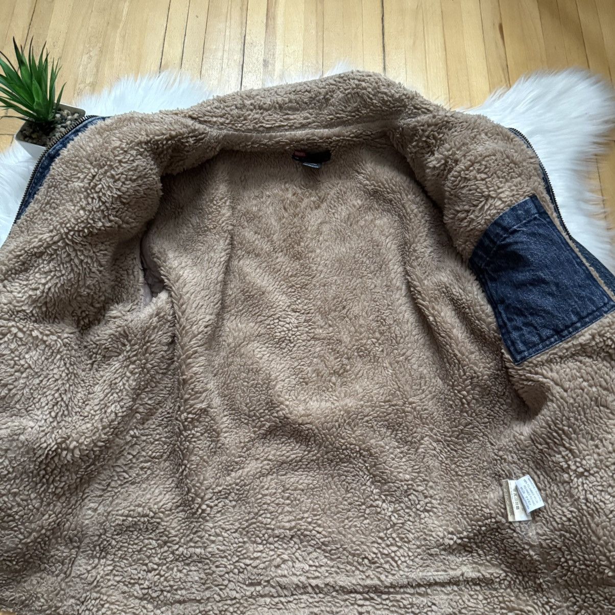 Diesel 📌 Vintage Y2K Diesel Fur Sherpa Denim Jacket Zip Up 00s Size L / US 10 / IT 46 - 13 Thumbnail