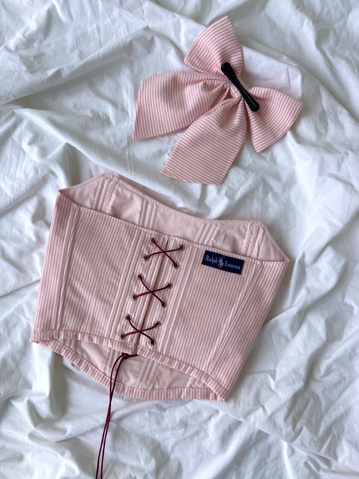 Handmade Handmade Polo Ralph Lauren Sriped Pink Crop Top Corset Size S / US 4 / IT 40 - 5 Thumbnail