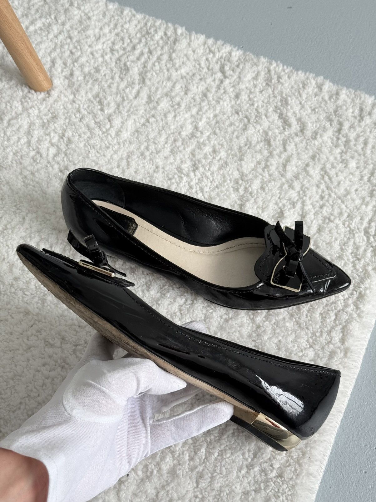 Dior Dior Patent Leather Pointed Toe Bow Ballet Flats Black Size US 8 / IT 38 - 6 Thumbnail