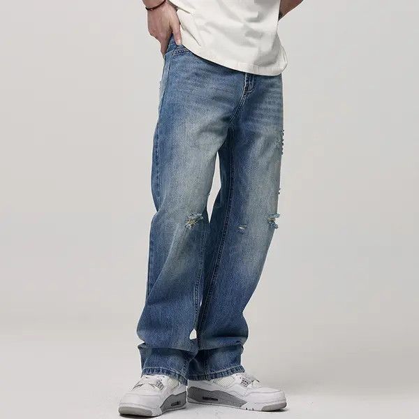 Japanese Brand VIBE Men's American street straight wide washed ripped jeans Size US 32 / EU 48 - 4 Thumbnail