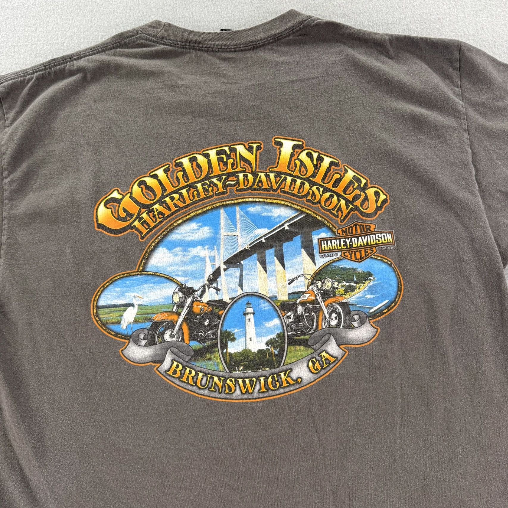Harley Davidson Harley-Davidson Shirt Mens XL Gray Pocket Motorcycle Tee Brunswick GA Golden Isles Graphic Print Back Size US XL / EU 56 / 4 - 2 Thumbnail