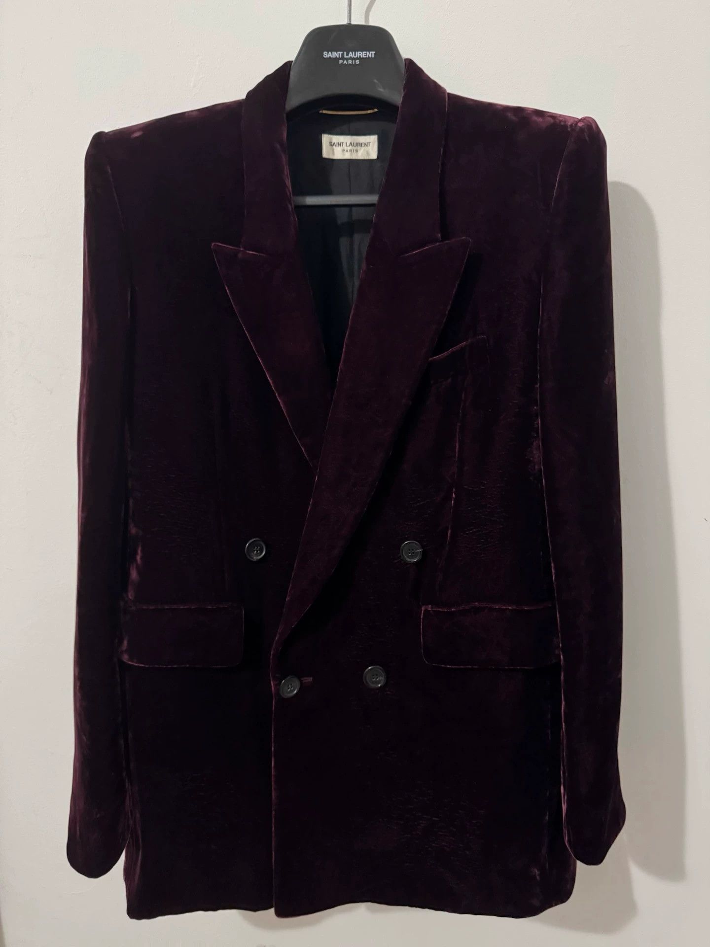 Saint Laurent Paris Saint Laurent Double-Breasted Deep Burgundy Velvet Suit Size 42R - 1 Thumbnail