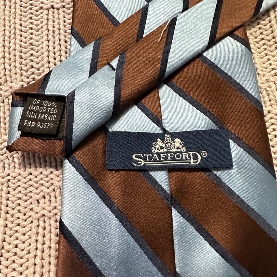 Stafford Vintage Stafford brown and blue striped silk tie Size ONE SIZE - 3 Thumbnail