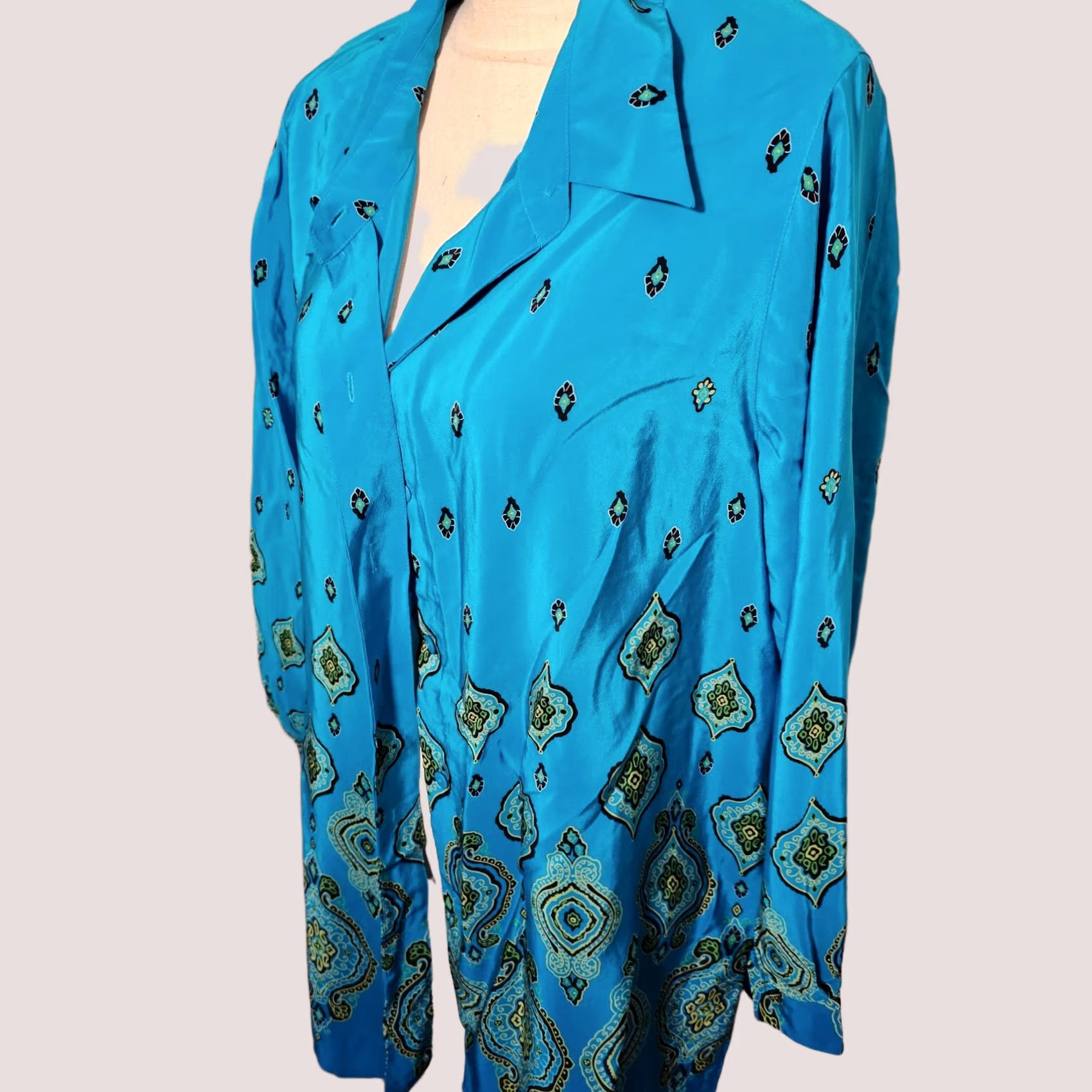 Vintage VINTAGE Silk Lore Silk Button-Up Shirt Womens 1X Blue Paisley Long Sleeve Collared Tunic Blouse Plus Size Size XL / US 12-14 / IT 48-50 - 1 Thumbnail