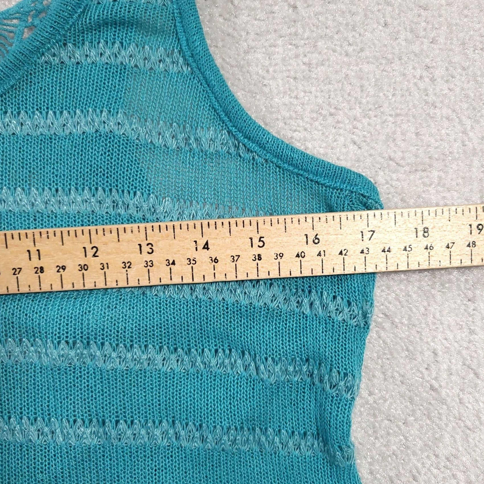 Vintage Maurices Womens Tank Top L Teal Crochet Knit Stretch Casual Bohemian Sleeveless Size L / US 10 / IT 46 - 4 Thumbnail
