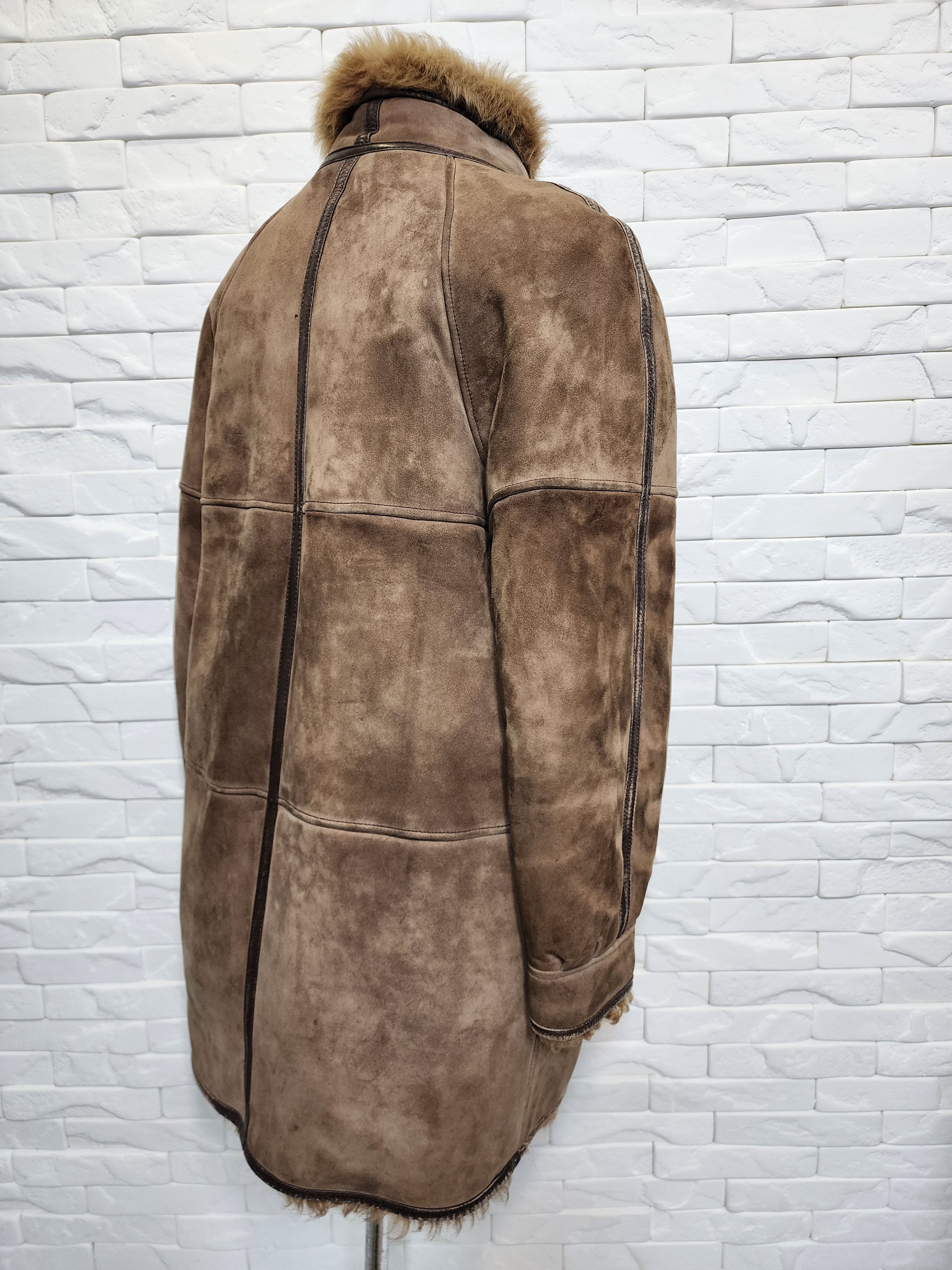 Genuine Leather Brown Sheepskin Coat: Genuine Fur, Plastic Zipper. Size XL / US 12-14 / IT 48-50 - 5 Thumbnail