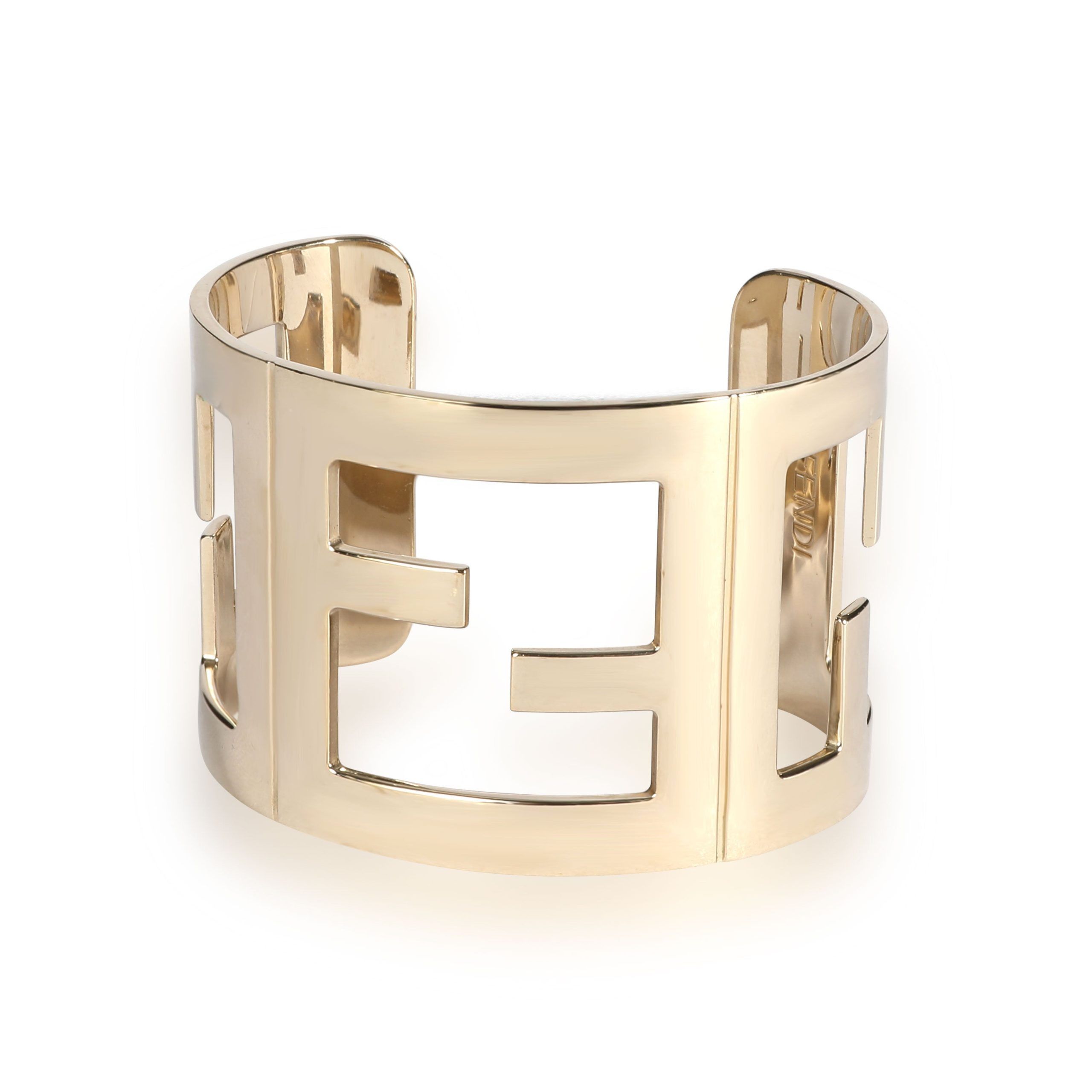 image of Tiffany Co Fendi Logo Zucca Cutout Gold Tone Cuff, Women's