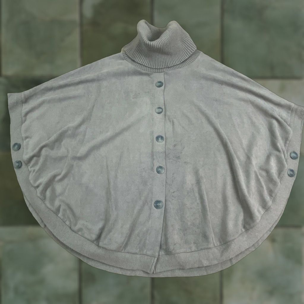 Vintage Fate Womens Poncho Sweater Large Gray Faux Suede Cowl Turtleneck Oversized Size L / US 10 / IT 46 - 1 Thumbnail