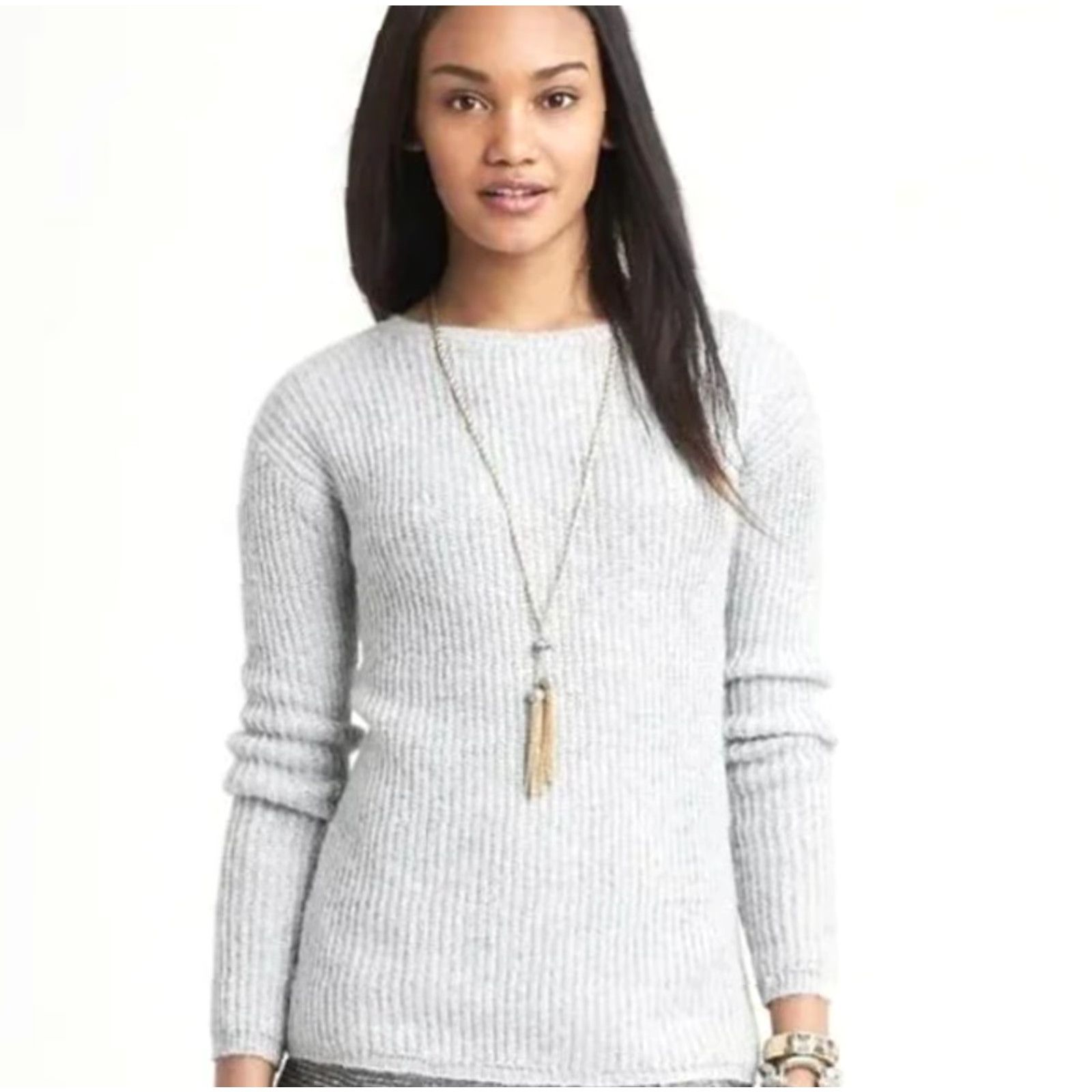 Banana Republic Banana Republic Silver Metallic Wool Alpaca Blend Rib Knit Sweater-Size M Womens Pullover Christmas Holiday Festive Winter Crewneck Size M / US 6-8 / IT 42-44 - 2 Thumbnail