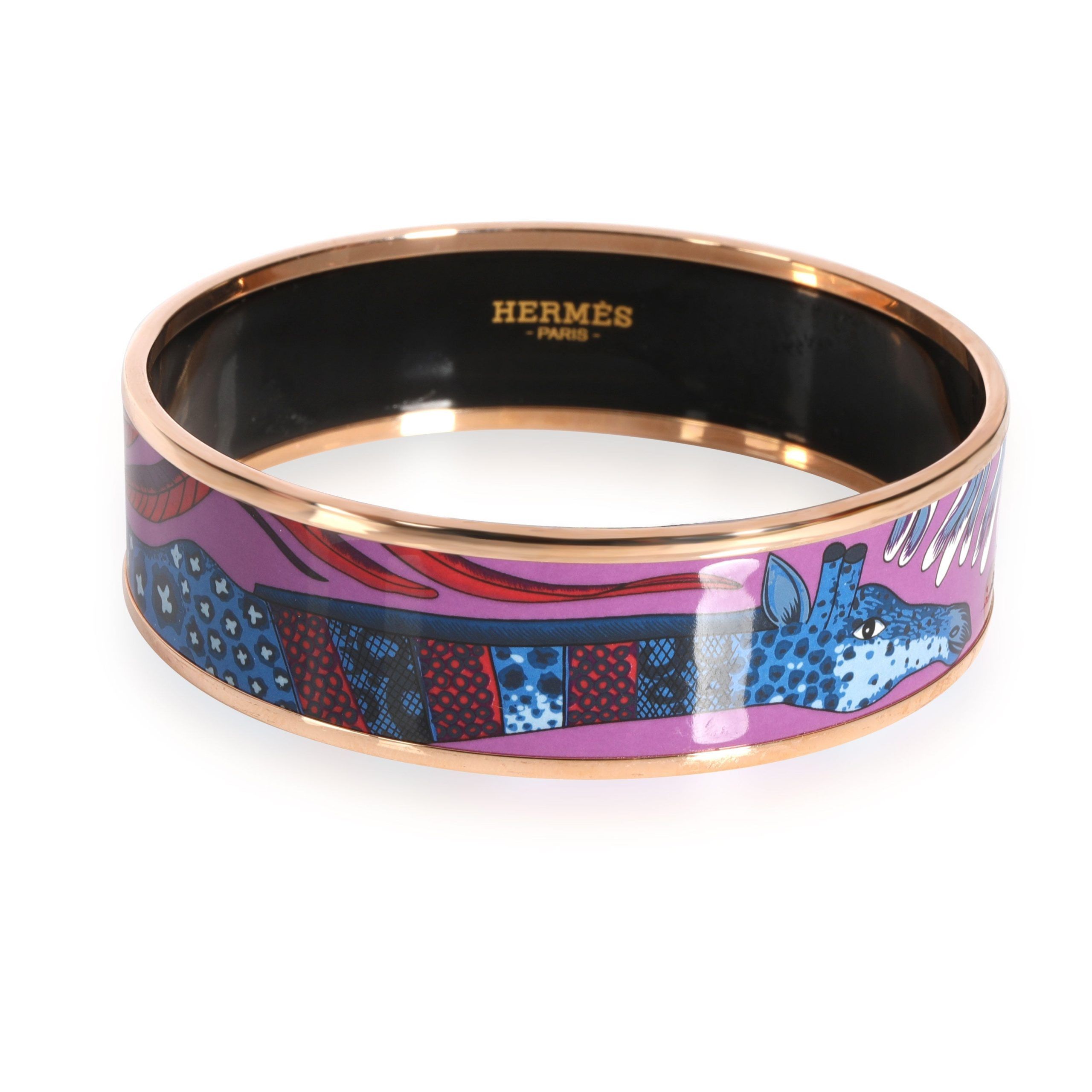 image of Hermes La Marche De Savana L Surnaturel Rose Gold Plated Enamel Bracelet in Yellow, Women's