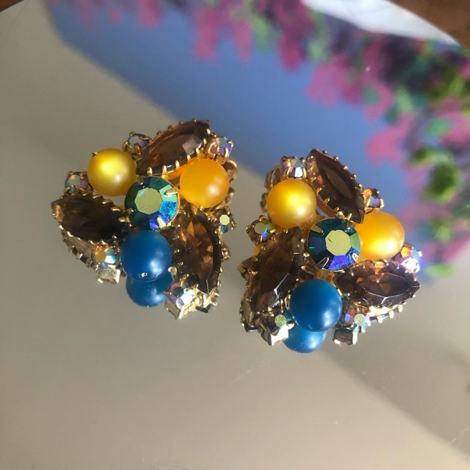 Vintage Vintage marquis faceted brown topaz glass earrings Size ONE SIZE - 5 Thumbnail
