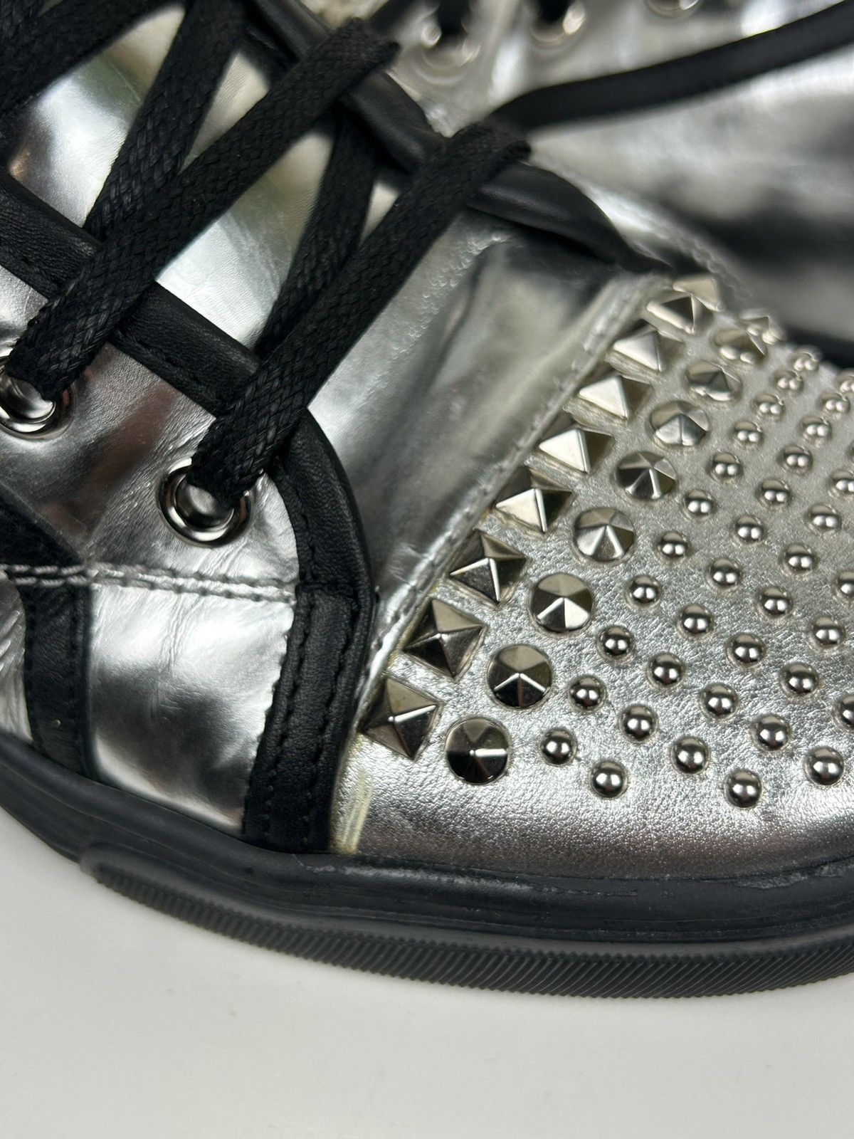 Gucci Gucci Silver Metallic Leather Spikes Studded Sneakers Boots Size US 6 / IT 36 - 3 Thumbnail