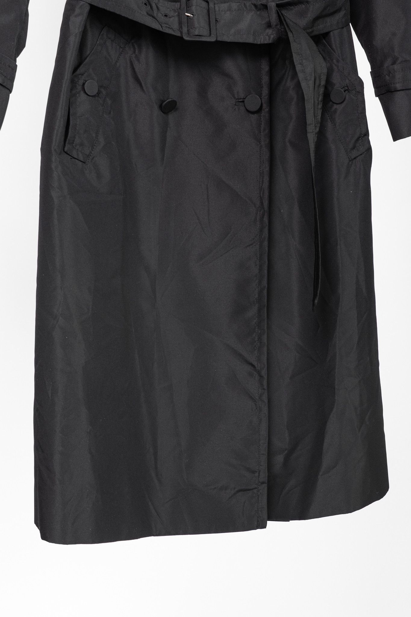 Prada Prada Black Silk-Taffeta Belted Double-Breasted Trench Coat Size S / US 4 / IT 40 - 7 Thumbnail