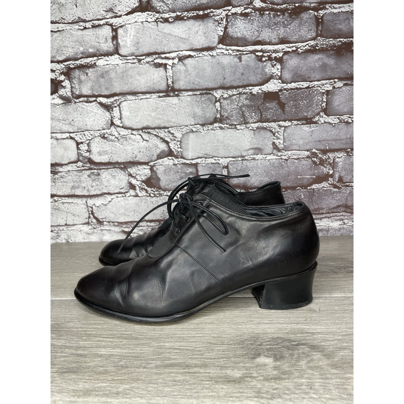 Other Donn Adriana Black Leather Lace Up Oxford Heel Shoes Women S Size US 9.5 / IT 39.5 - 12 Thumbnail