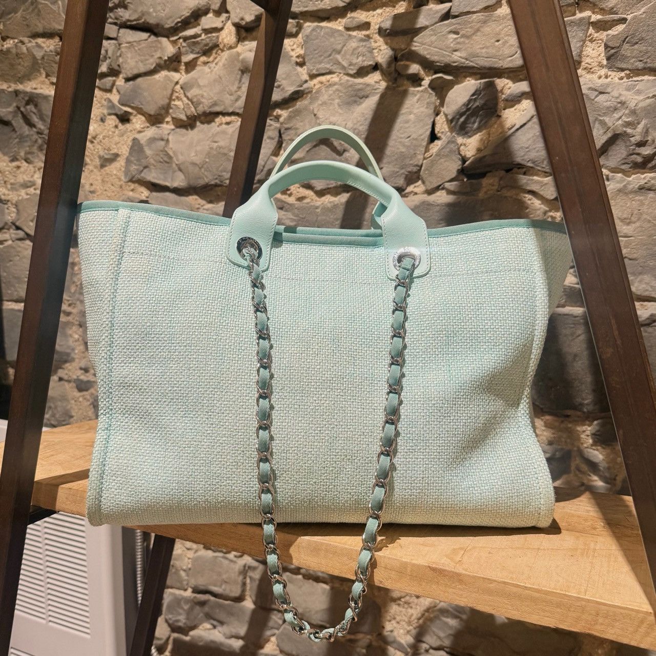Chanel Chanel Turquoise Woven Straw Large Deauville Tote Bag Size ONE SIZE - 5 Thumbnail
