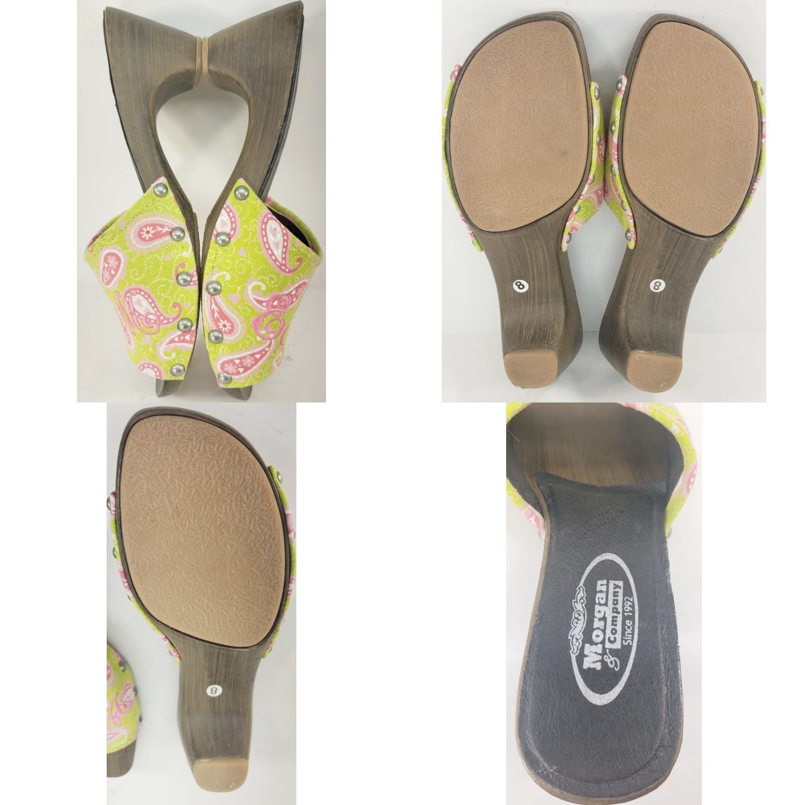 Vintage Morgan & Company Pink Chartreuse Paisley Women’s Sandal Slide Kitten Heel 8M Size US 8 / IT 38 - 8 Thumbnail
