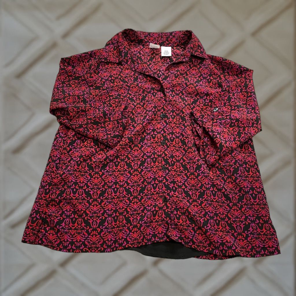 Vintage JMS Just My Size Button-Up Shirt womens 18W Red Roll Tab Sleeve Blouse Floral Size XXL / US 16-18 / IT 52-54 - 1 Thumbnail