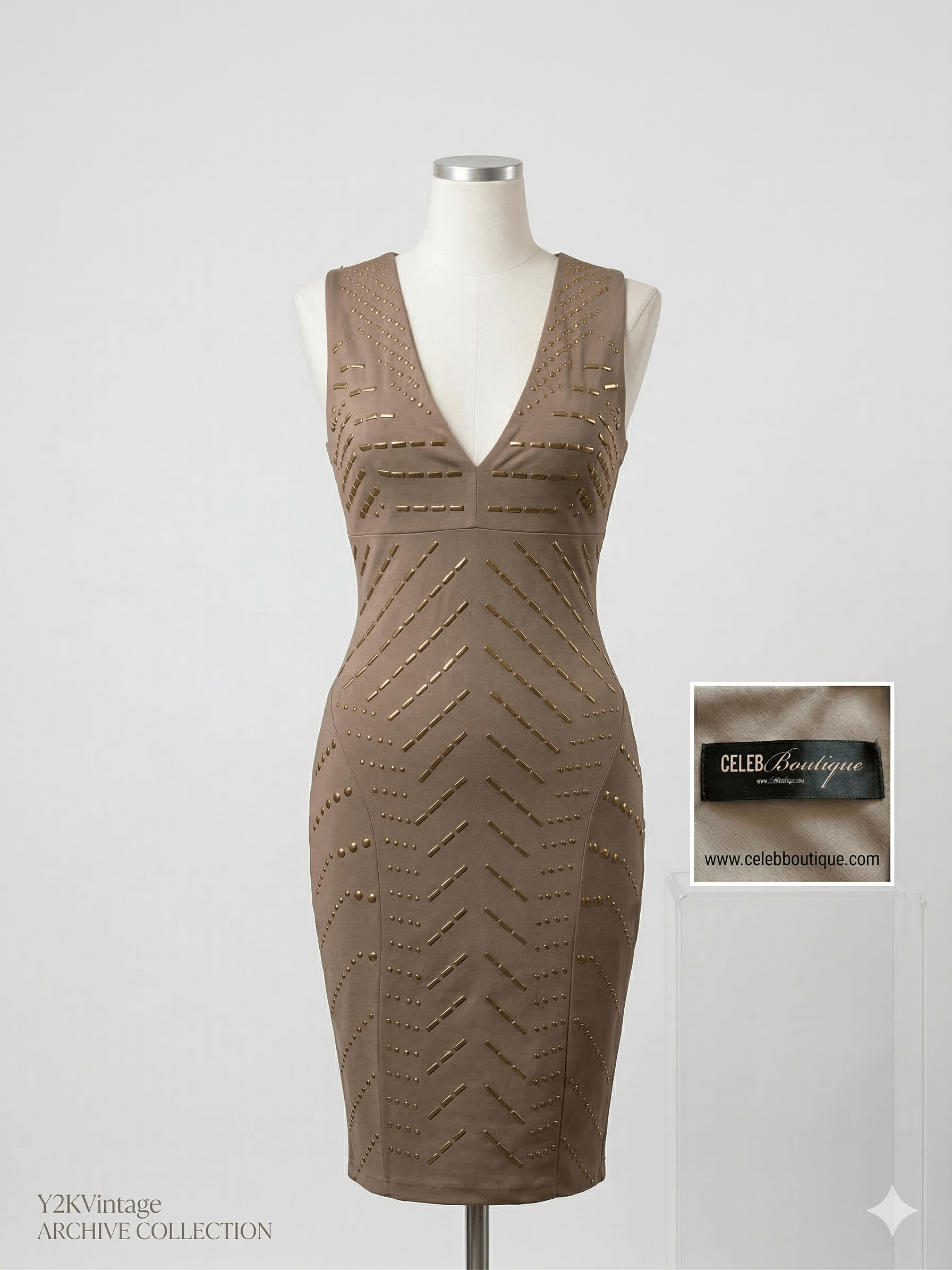 House of CB Rare OG Celeb Boutique "Ivana" Studded Bandage Dress - Mink Size M / US 6-8 / IT 42-44 - 1 Thumbnail