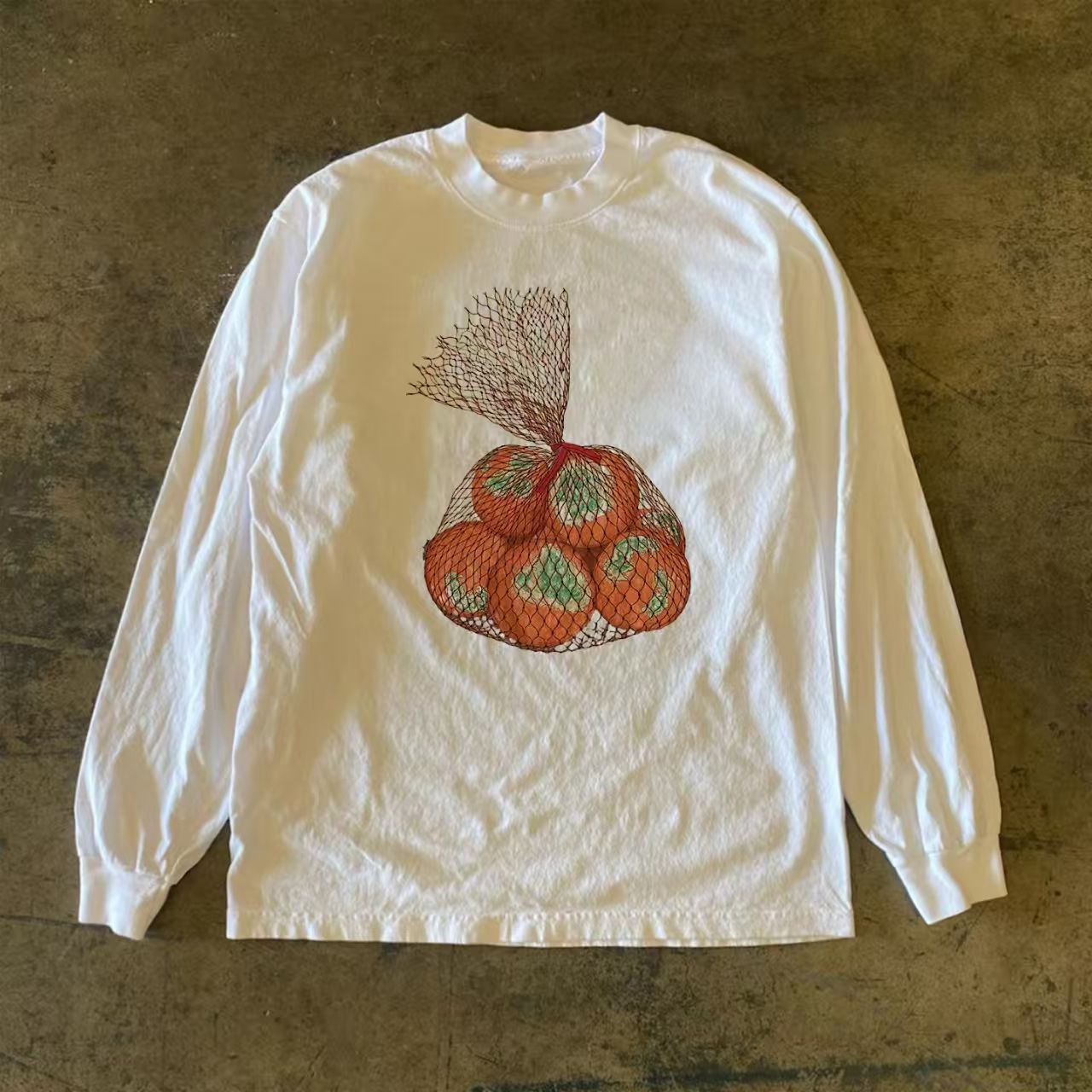 Japanese Brand White casual retro orange print long-sleeved t-shirt Size US M / EU 48-50 / 2 - 1 Thumbnail