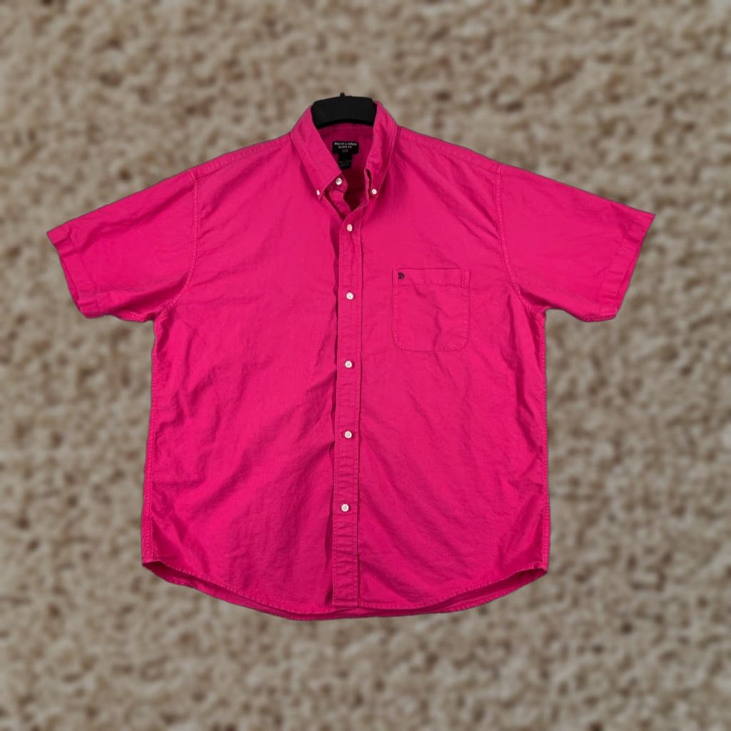Ralph Lauren VINTAGE Ralph Lauren Shirt Men Large Pink Button-Up Collared Short Sleeve Oversized Pocket Cotton Size US L / EU 52-54 / 3 - 1 Thumbnail