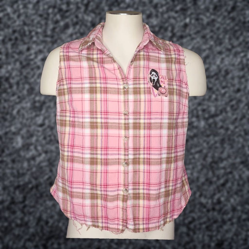 Vintage Womens Coloumbia Button-Up Shirt Pink Plaid Sleeveless Collared 100% Cotton Casual Vintage? Size L / US 10 / IT 46 - 1 Thumbnail
