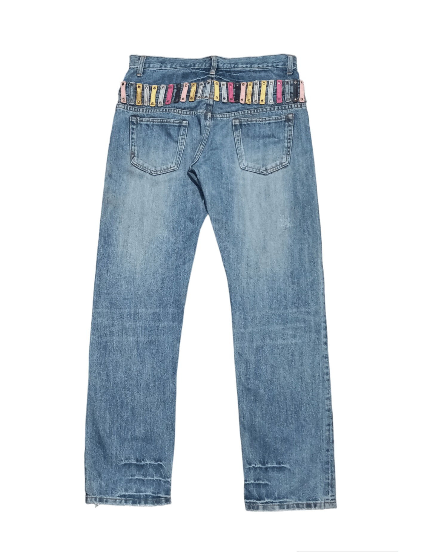 image of Archival Clothing x Vintage Corisco Double Waist Distressed Blue Jeans (Size 33)